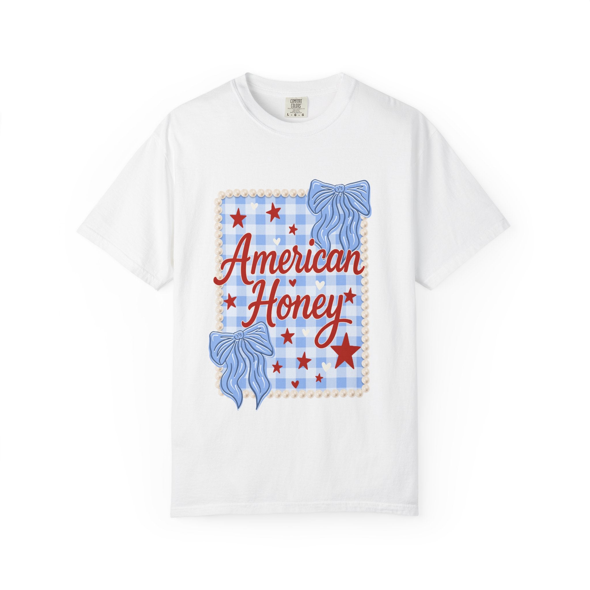American Honey T-Shirt — Patriotic Gingham Graphic Tee