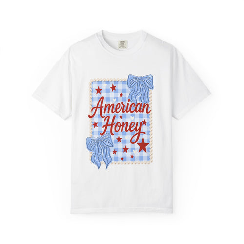 American Honey T-Shirt — Patriotic Gingham Graphic Tee