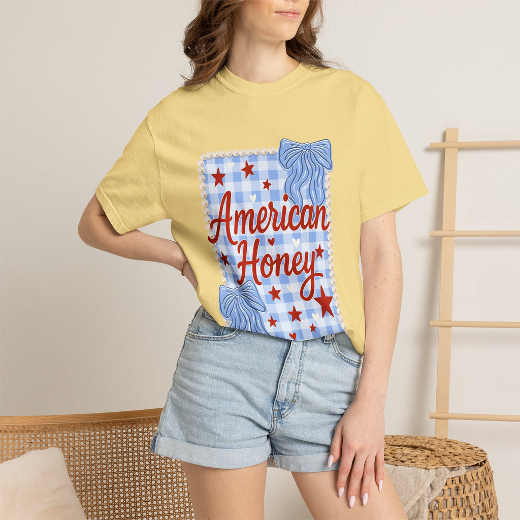 American Honey T-Shirt — Patriotic Gingham Graphic Tee