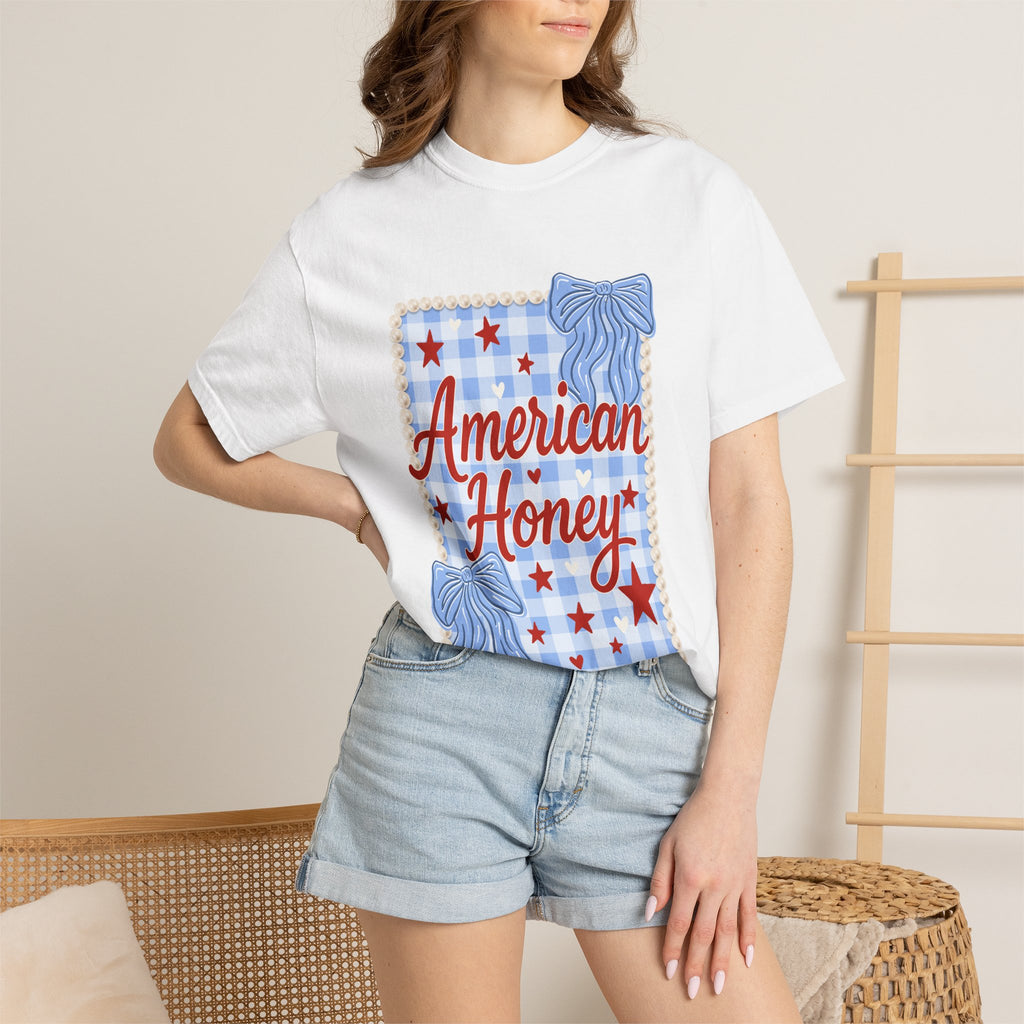 American Honey T-Shirt — Patriotic Gingham Graphic Tee