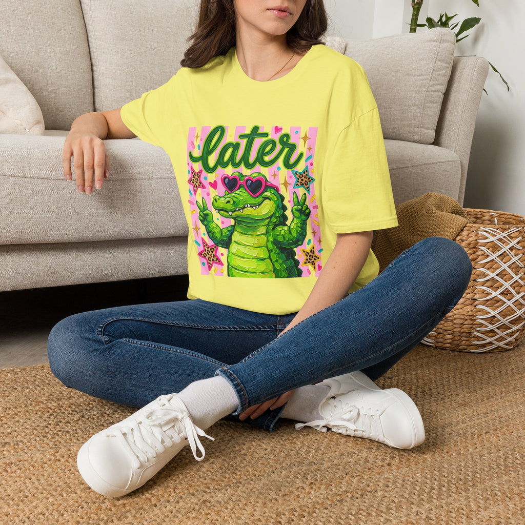 Later Alligator T-Shirt — Cute Retro Croc Graphic Tee with Heart Sunglasses
