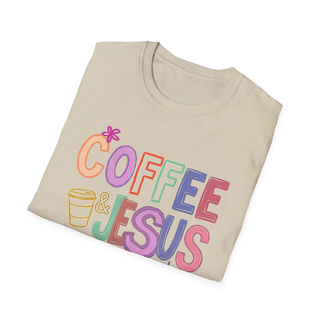 Coffee & Jesus T‑Shirt — Colorful Faith Graphic Tee for Women