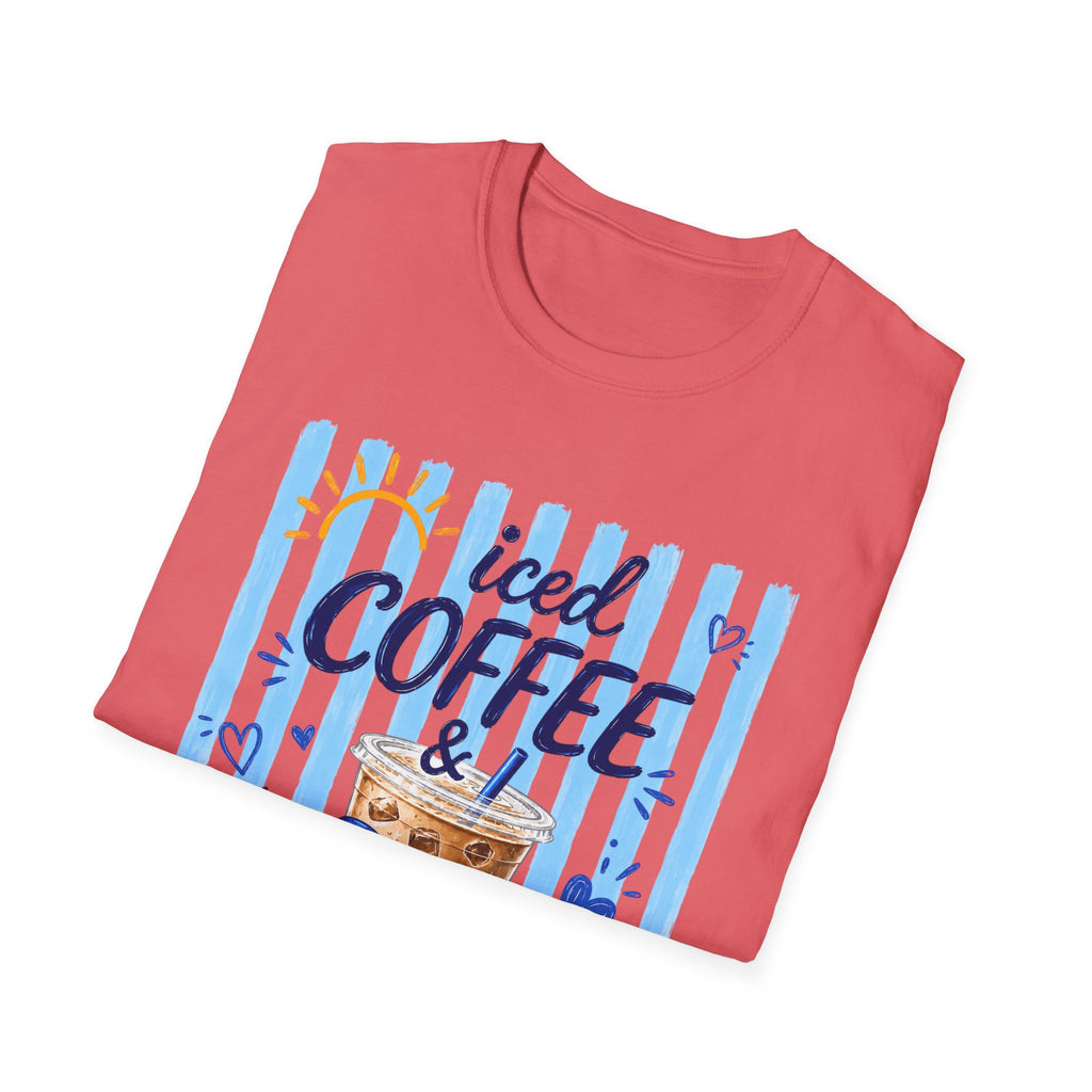 Iced Coffee & Sunshine T-Shirt — Cute Blue Striped Summer Tee