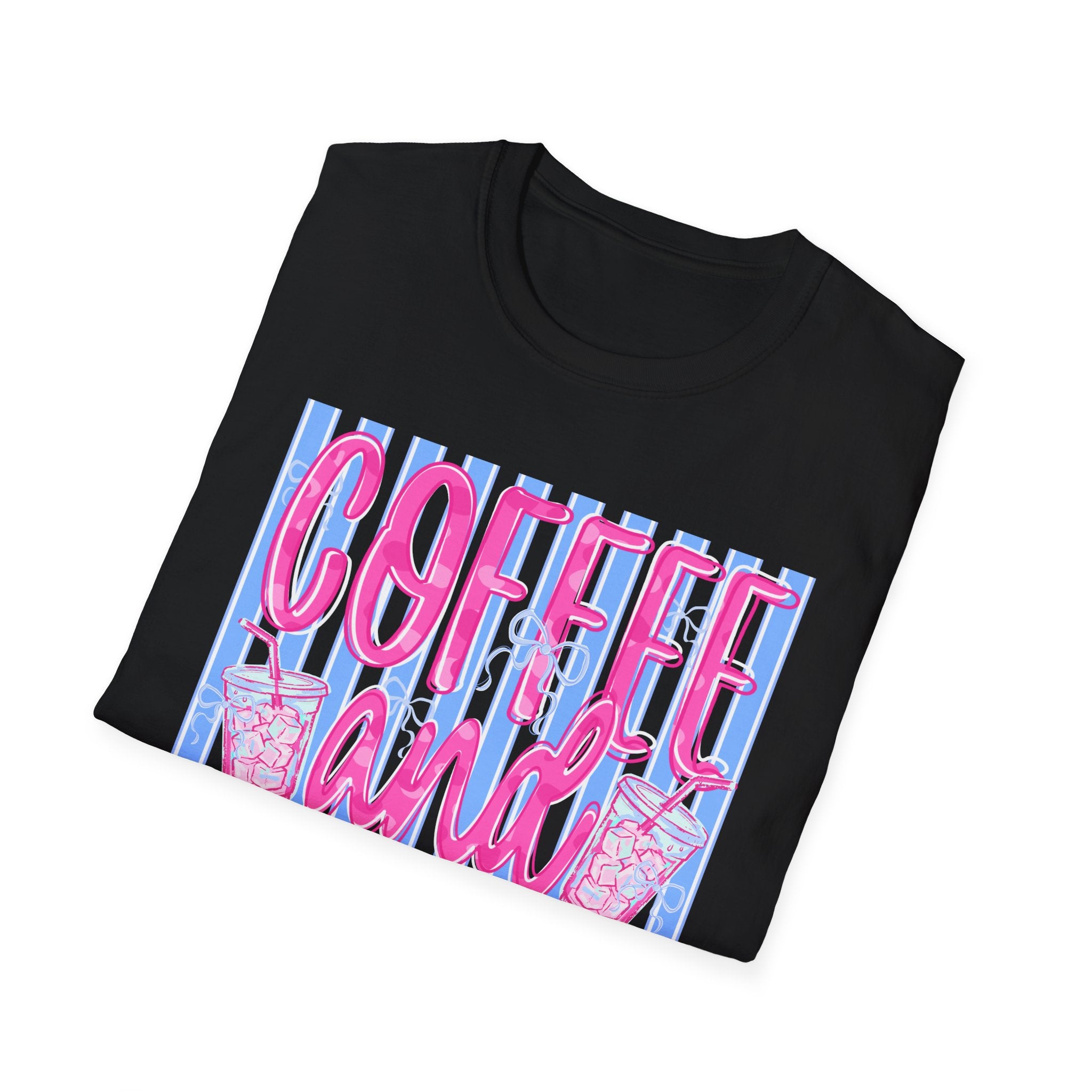 Coffee and Jesus T‑Shirt — Retro Pink & Blue Faith Graphic Tee