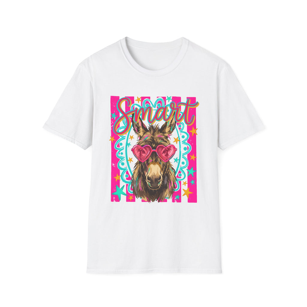 Smart Donkey T-Shirt — Colorful Heart-Sunglasses Graphic Tee for Animal Lovers