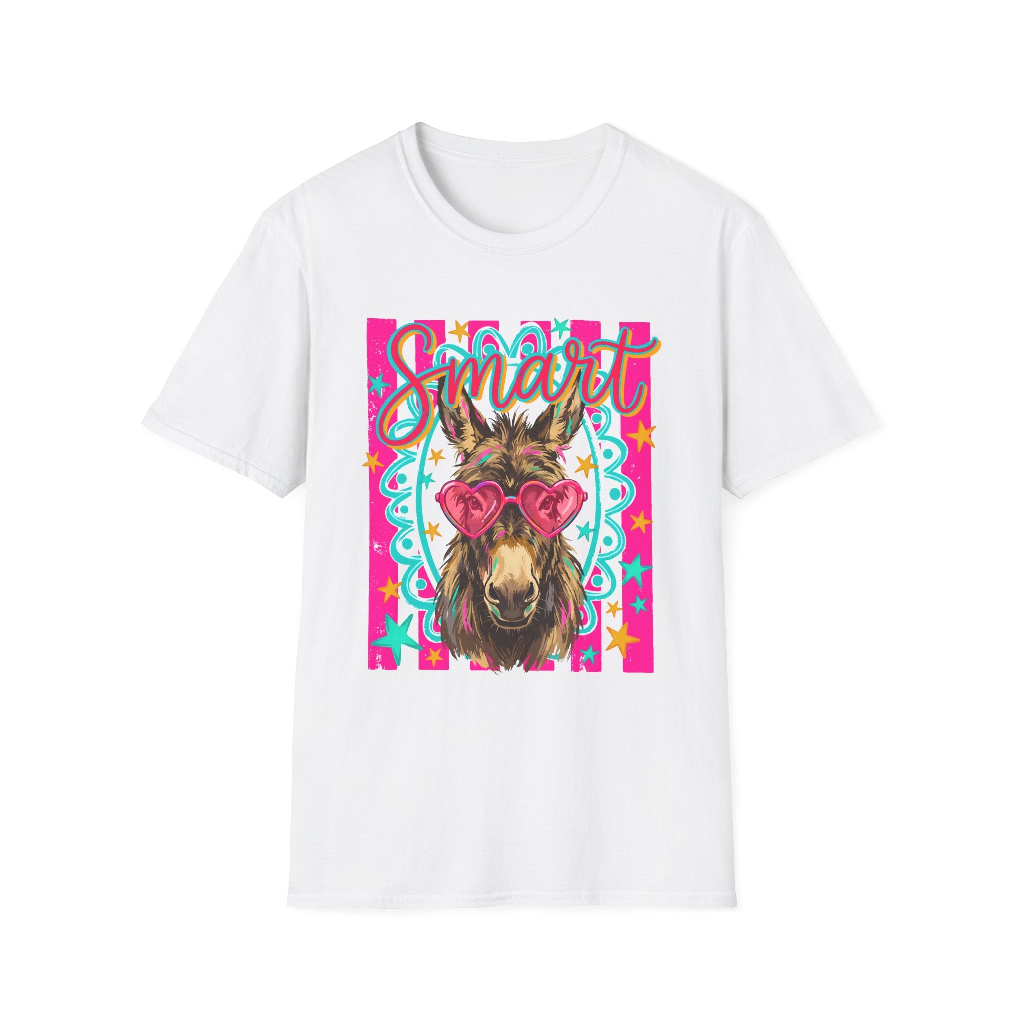 Smart Donkey T-Shirt — Colorful Heart-Sunglasses Graphic Tee for Animal Lovers