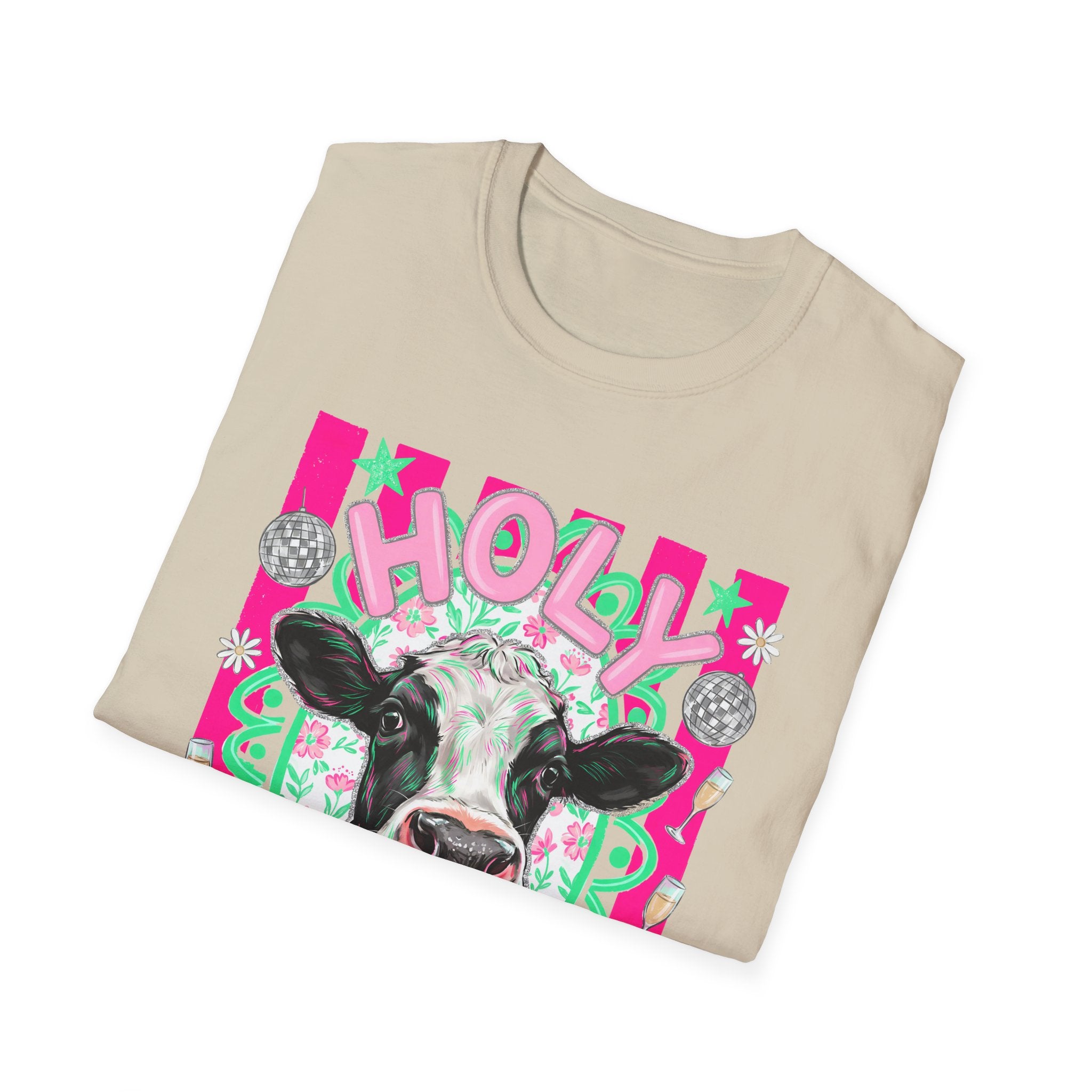 Holly Cow Graphic T-Shirt — Festive Cow Art Tee