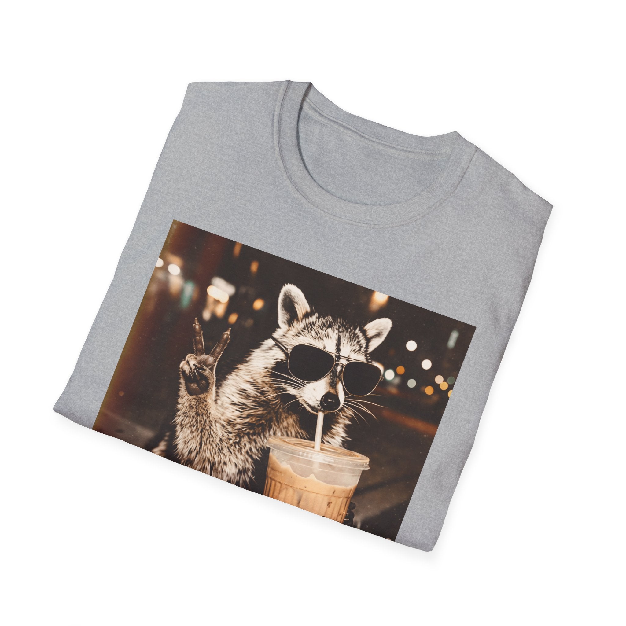 Raccoon Drinking Iced Coffee T-Shirt