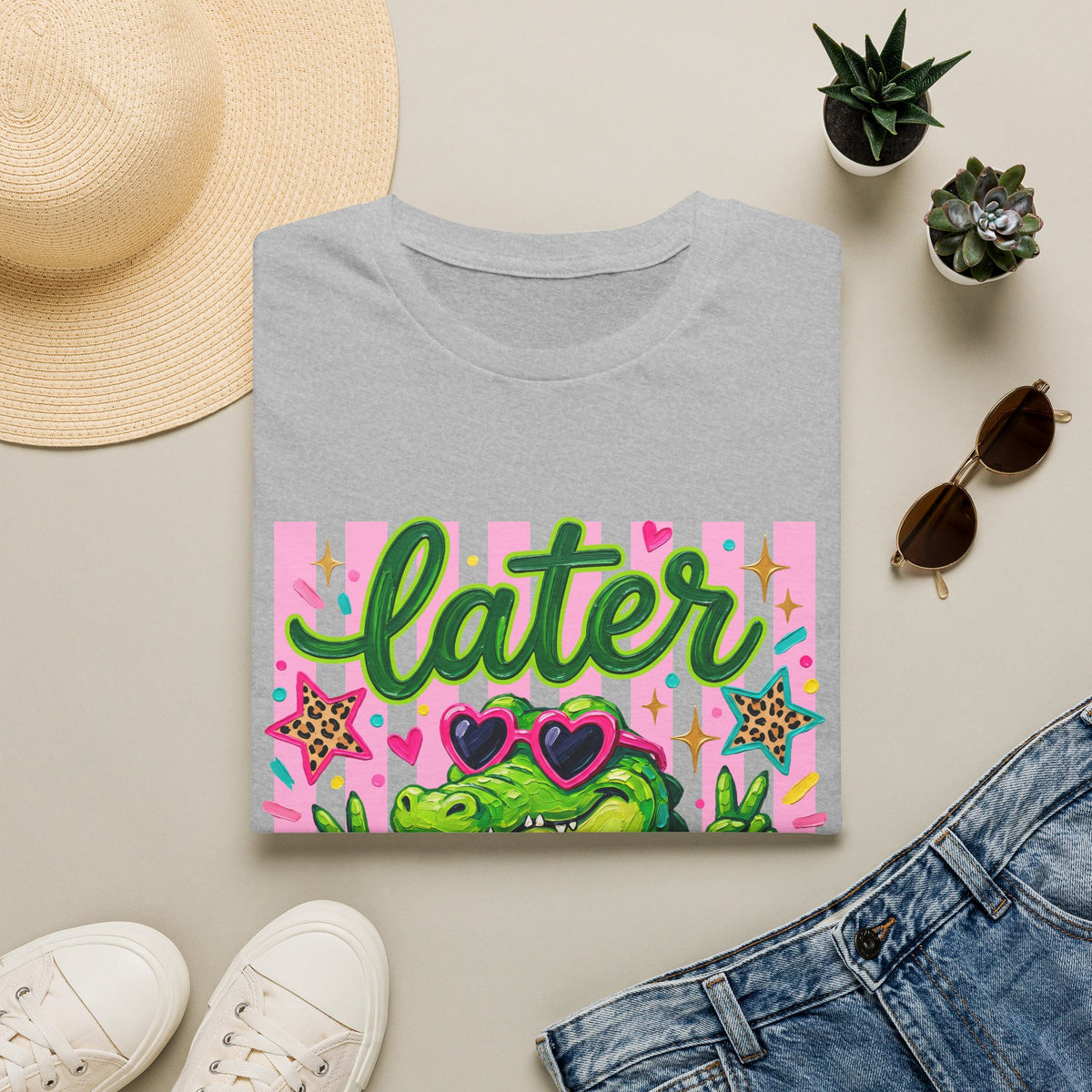 Later Alligator T-Shirt — Cute Retro Croc Graphic Tee with Heart Sunglasses