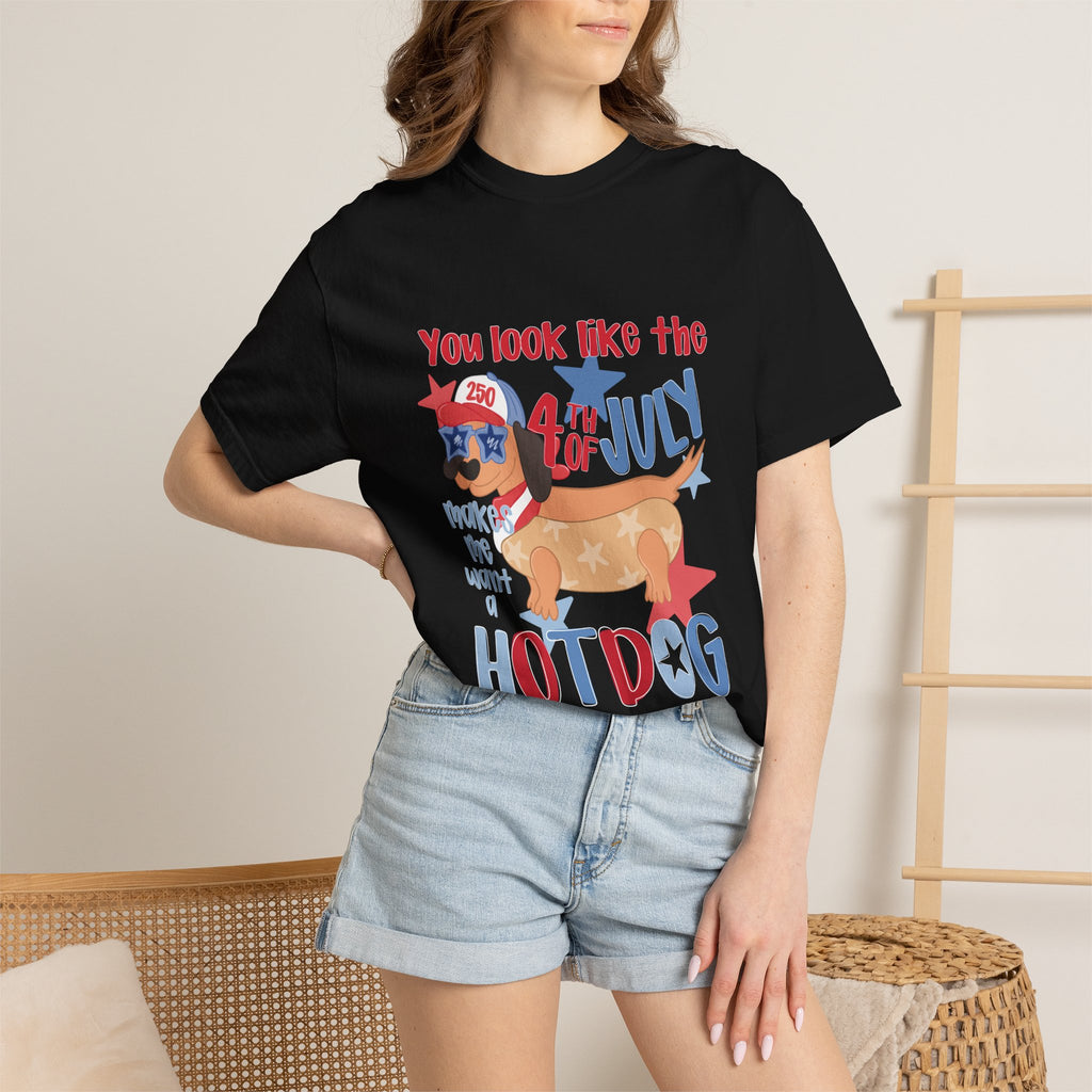4th of July Hot Dog T-Shirt — "You Look Like the 4th of July Hotdog" Patriotic BBQ Tee