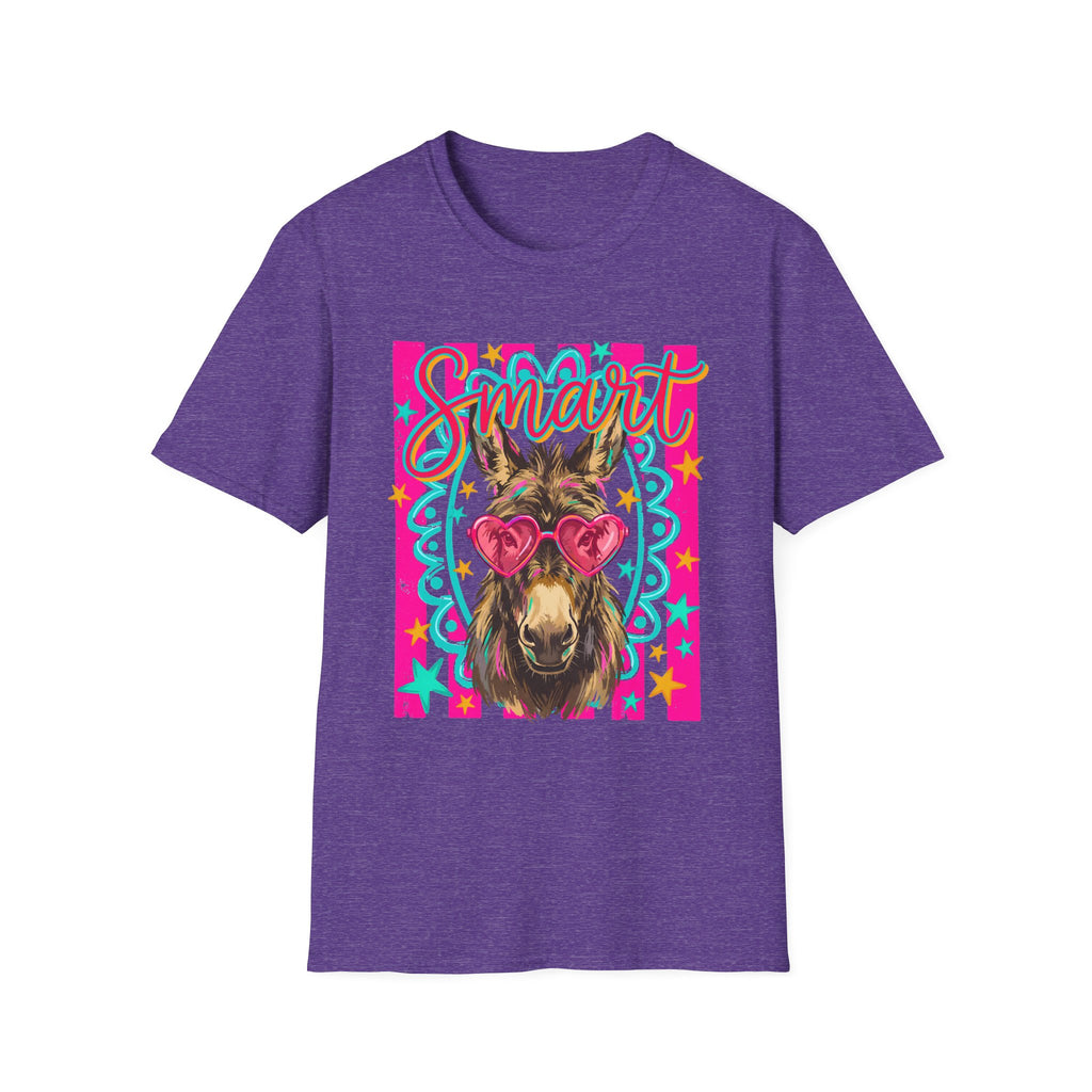 Smart Donkey T-Shirt — Colorful Heart-Sunglasses Graphic Tee for Animal Lovers