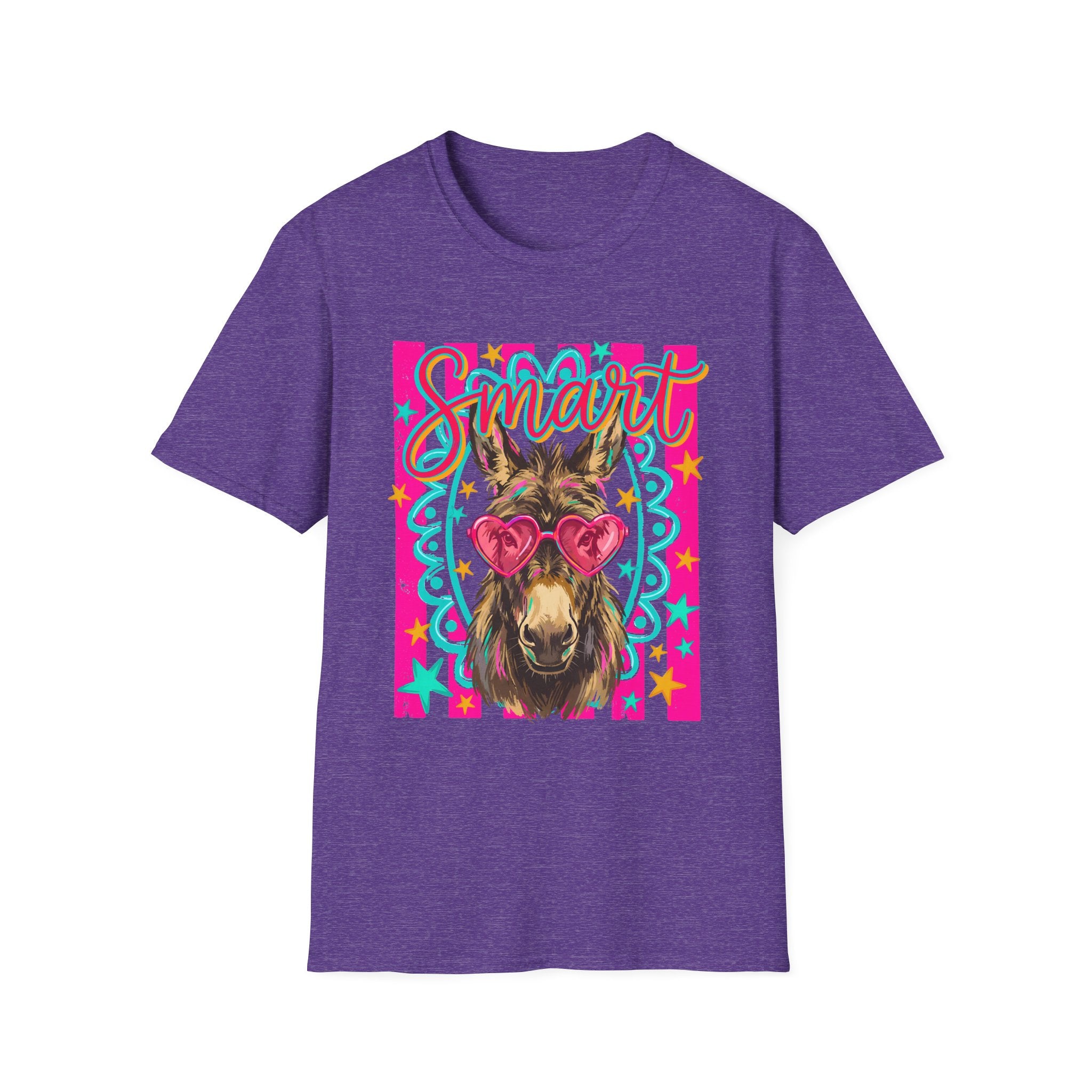 Smart Donkey T-Shirt — Colorful Heart-Sunglasses Graphic Tee for Animal Lovers