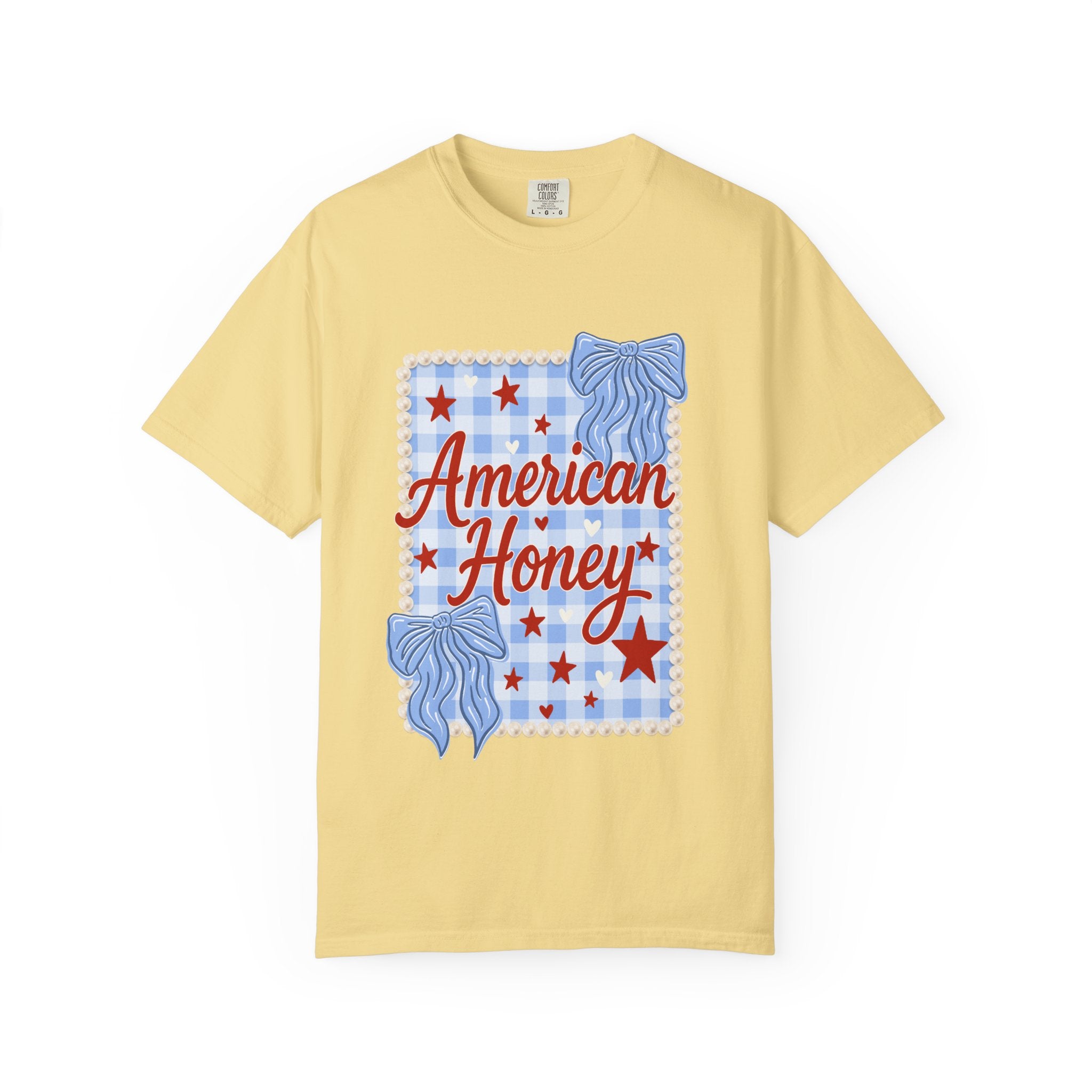American Honey T-Shirt — Patriotic Gingham Graphic Tee