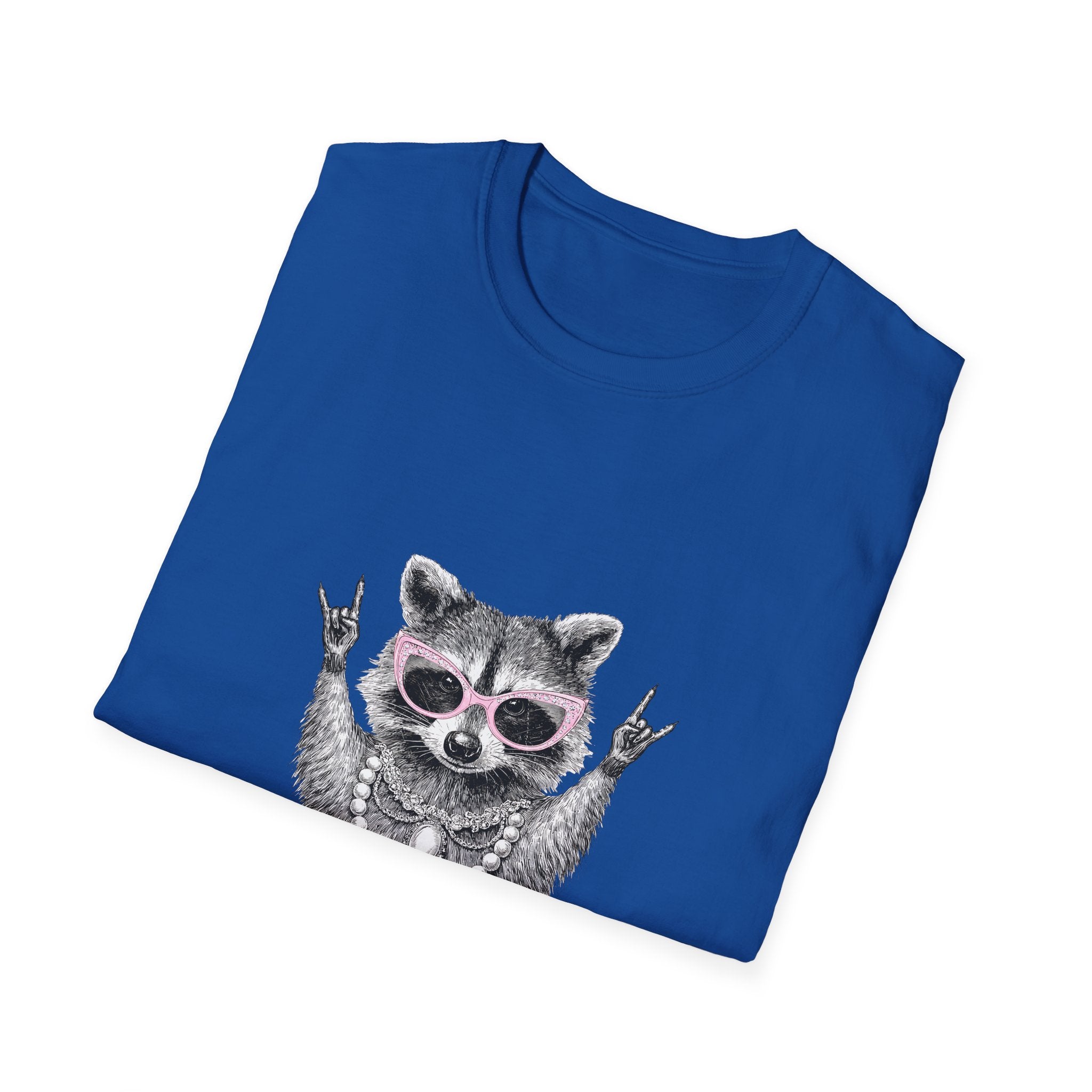 Feral Raccoon Graphic T-Shirt — Cool Raccoon in Sunglasses & Pearls