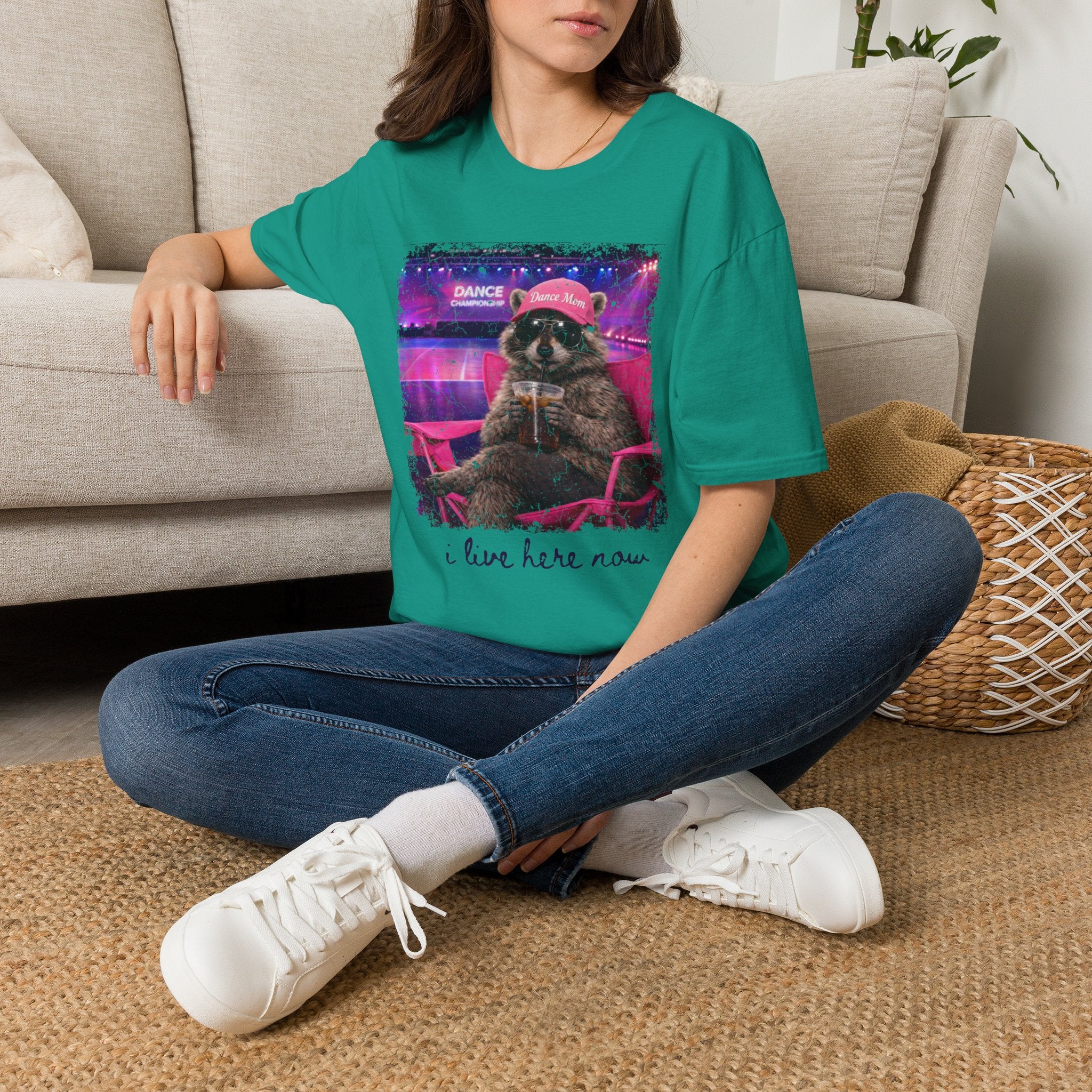 Raccoon ‘Dance’ Graphic T-Shirt — Retro Neon Wildlife Tee