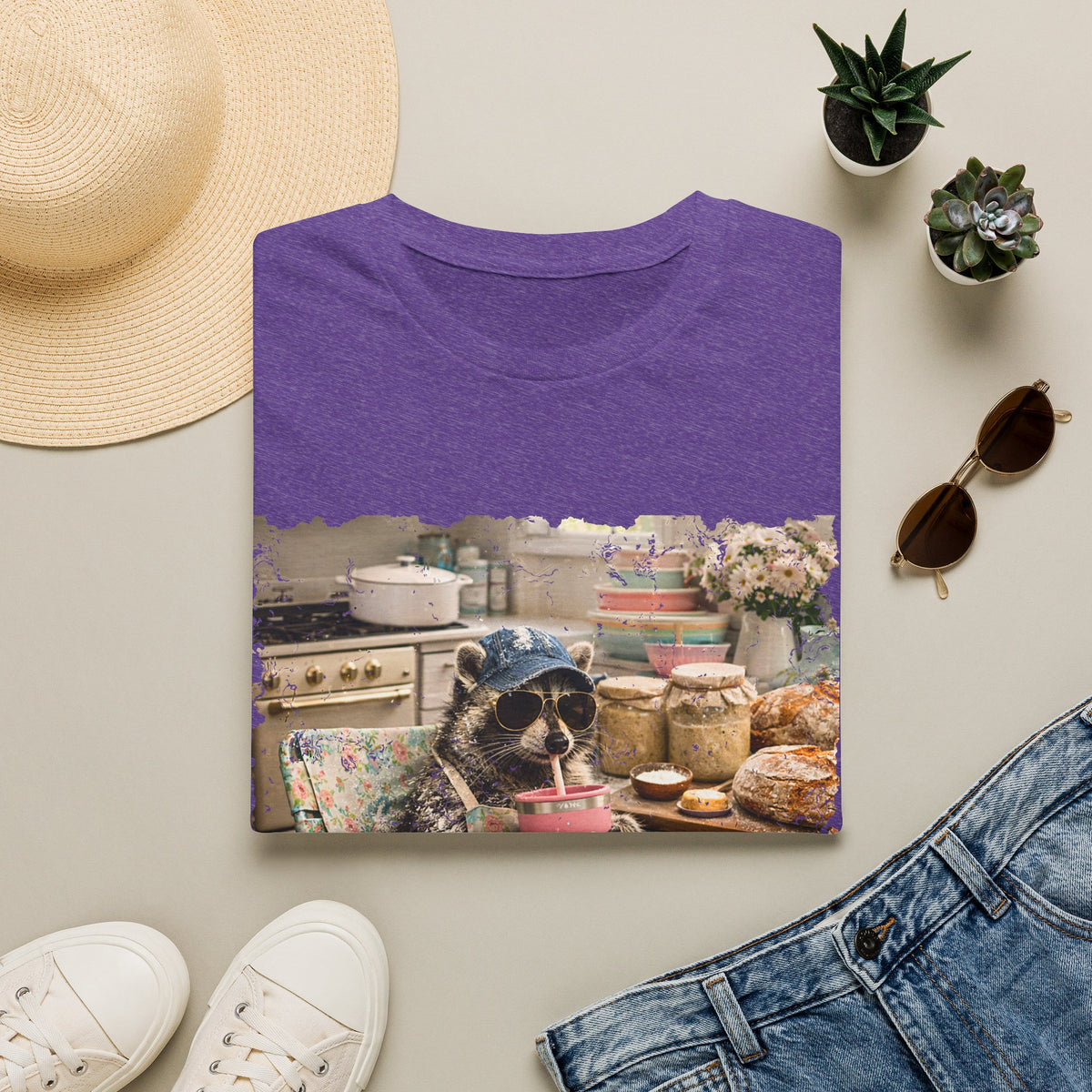 Raccoon Sourdough Vintage Graphic T-Shirt — Cozy Cottagecore Animal Print