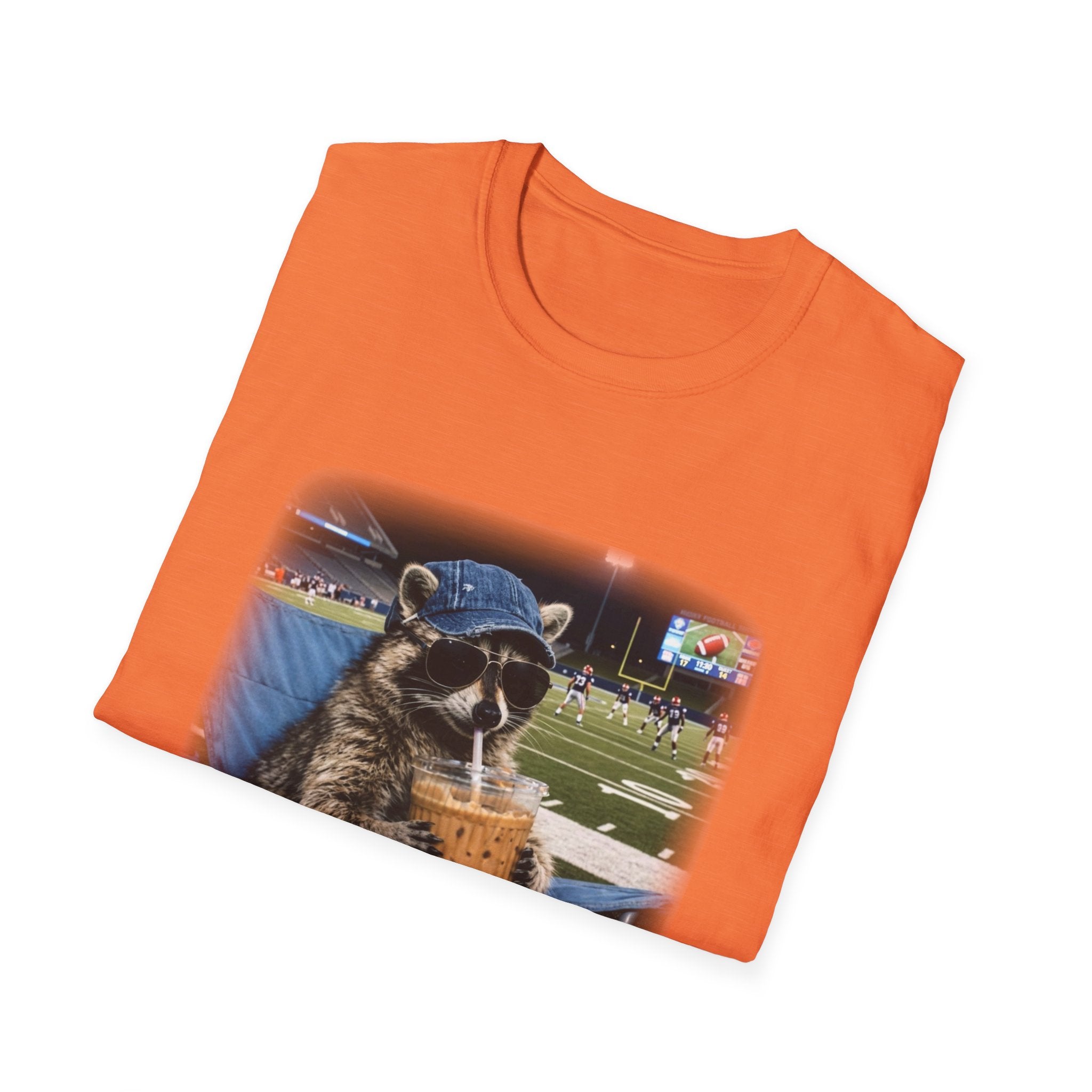 Raccoon Football Stadium Tee – "I Live Here Now" Graphic T-Shirt
