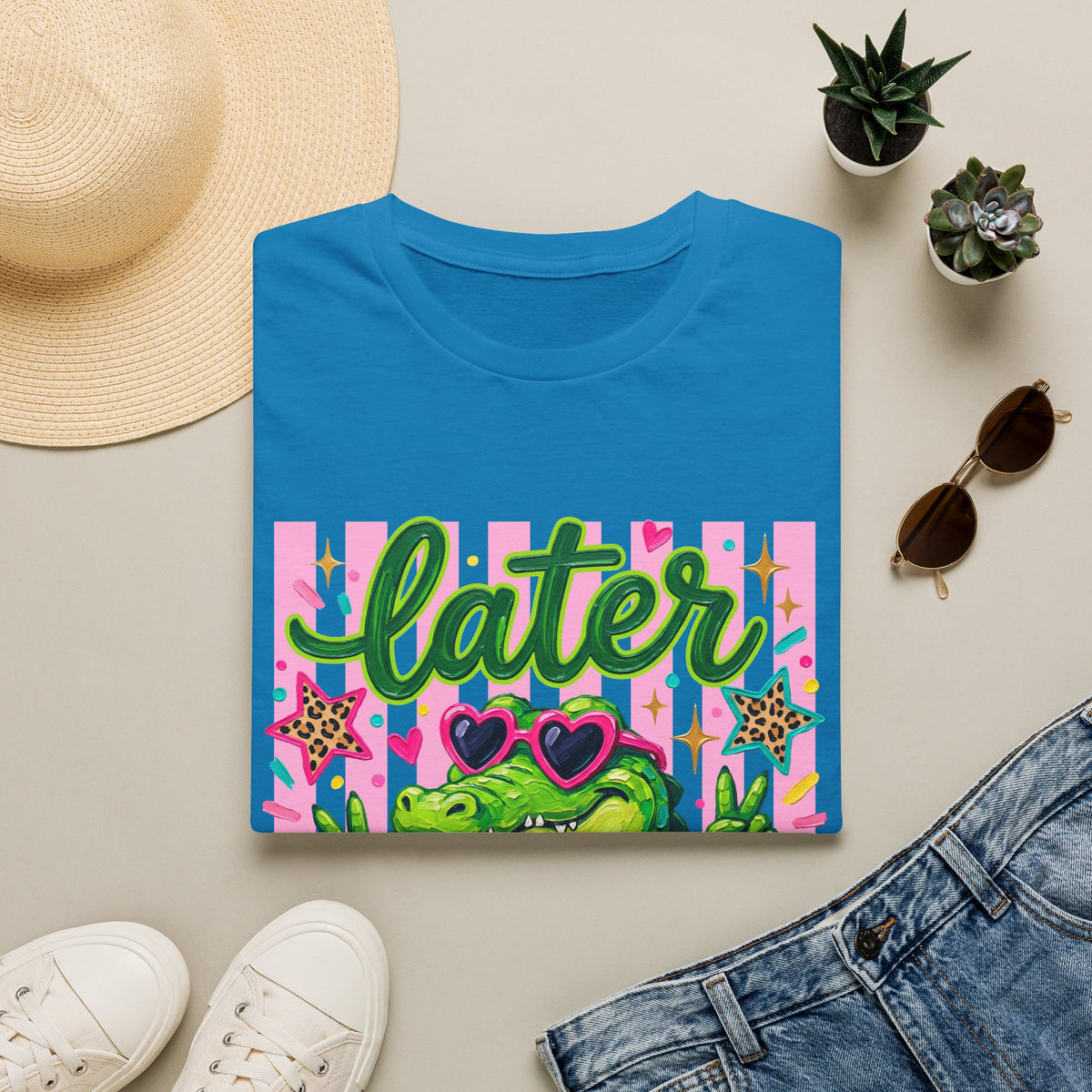 Later Alligator T-Shirt — Cute Retro Croc Graphic Tee with Heart Sunglasses