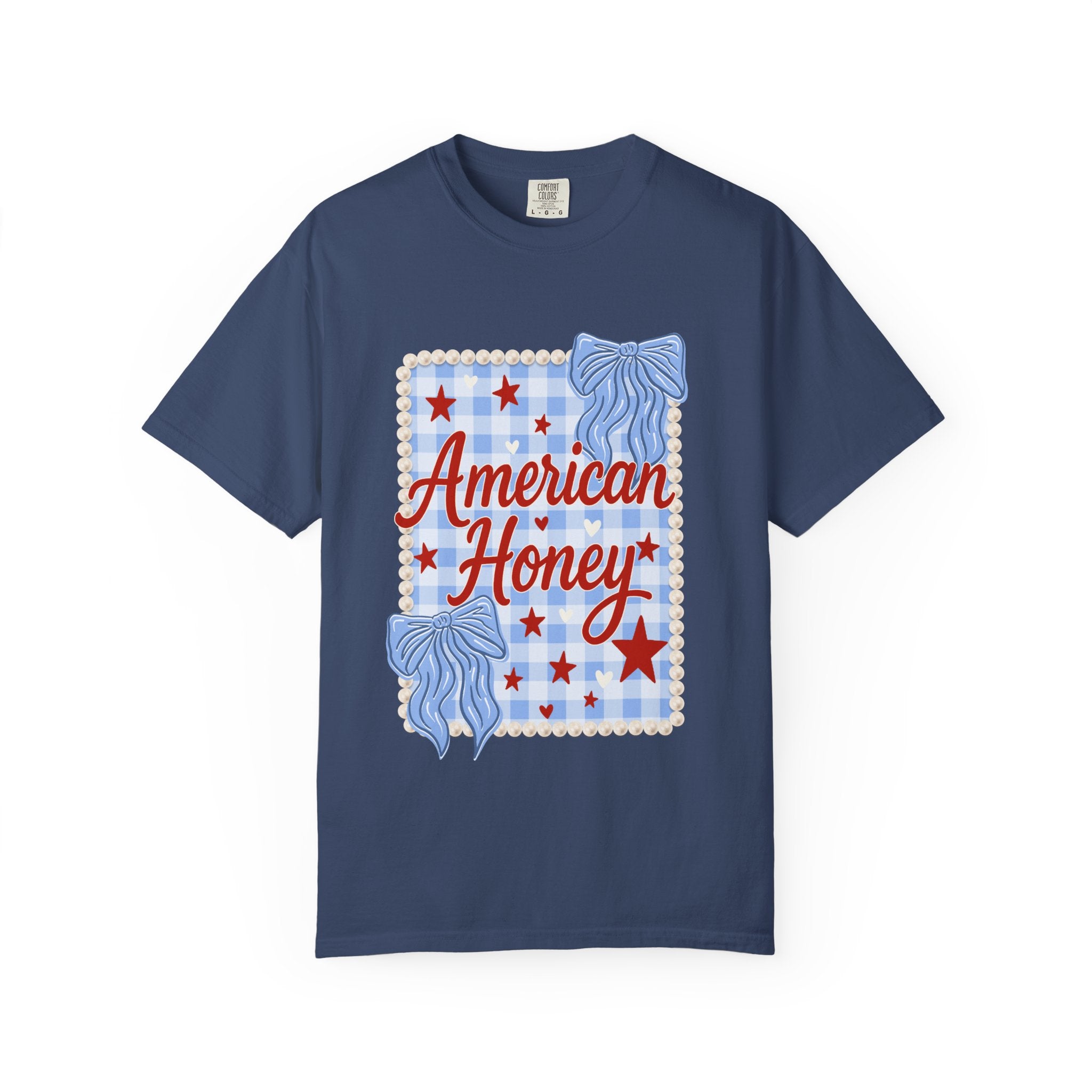 American Honey T-Shirt — Patriotic Gingham Graphic Tee