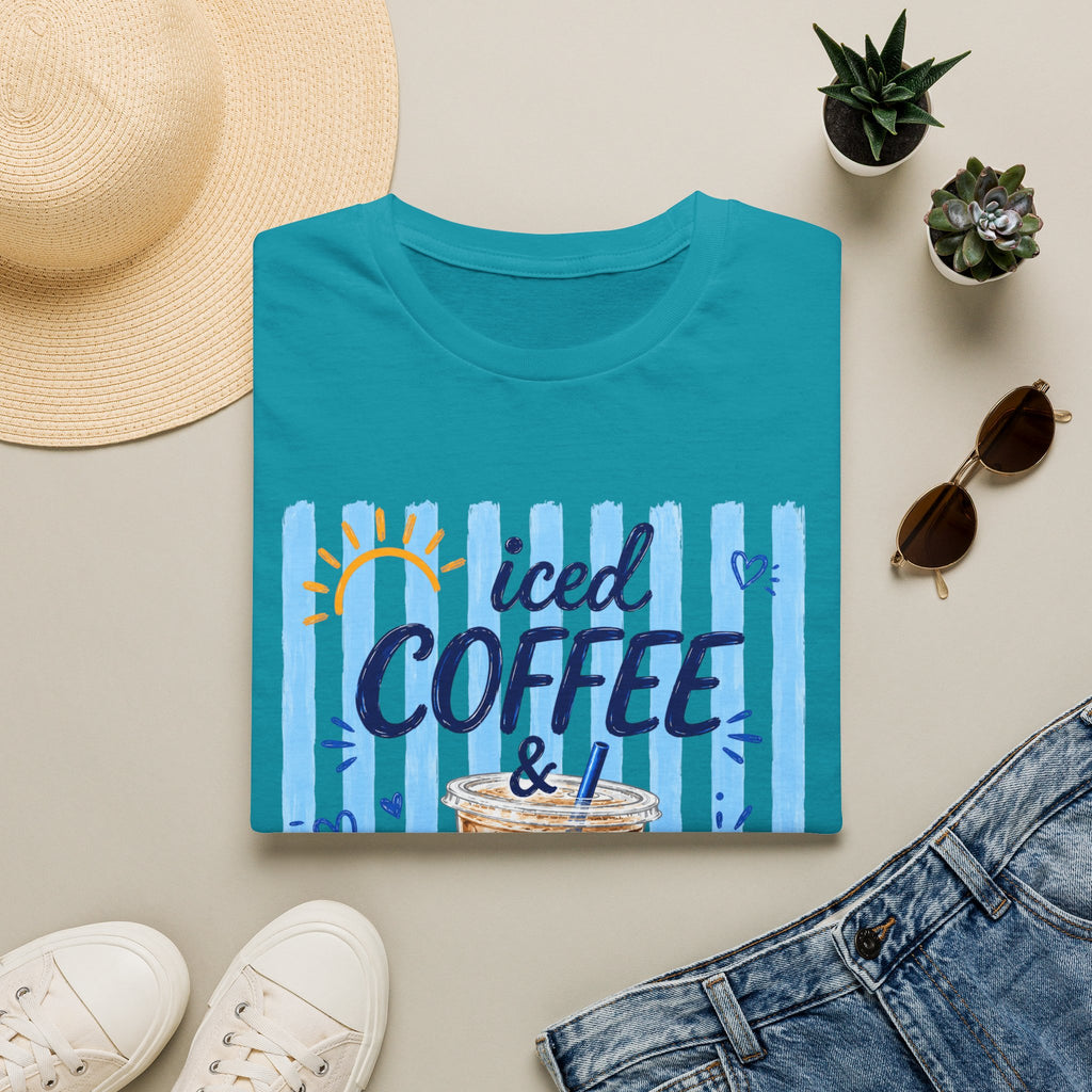 Iced Coffee & Sunshine T-Shirt — Cute Blue Striped Summer Tee