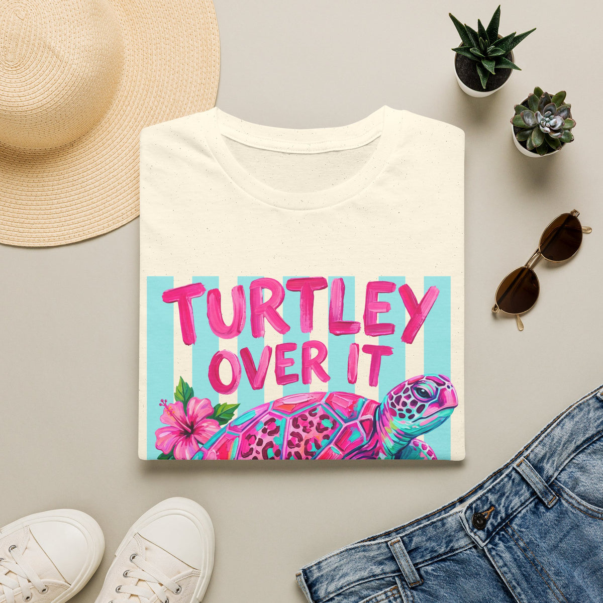 Turtley Over It T-Shirt — Tropical Pink Sea Turtle Graphic Tee