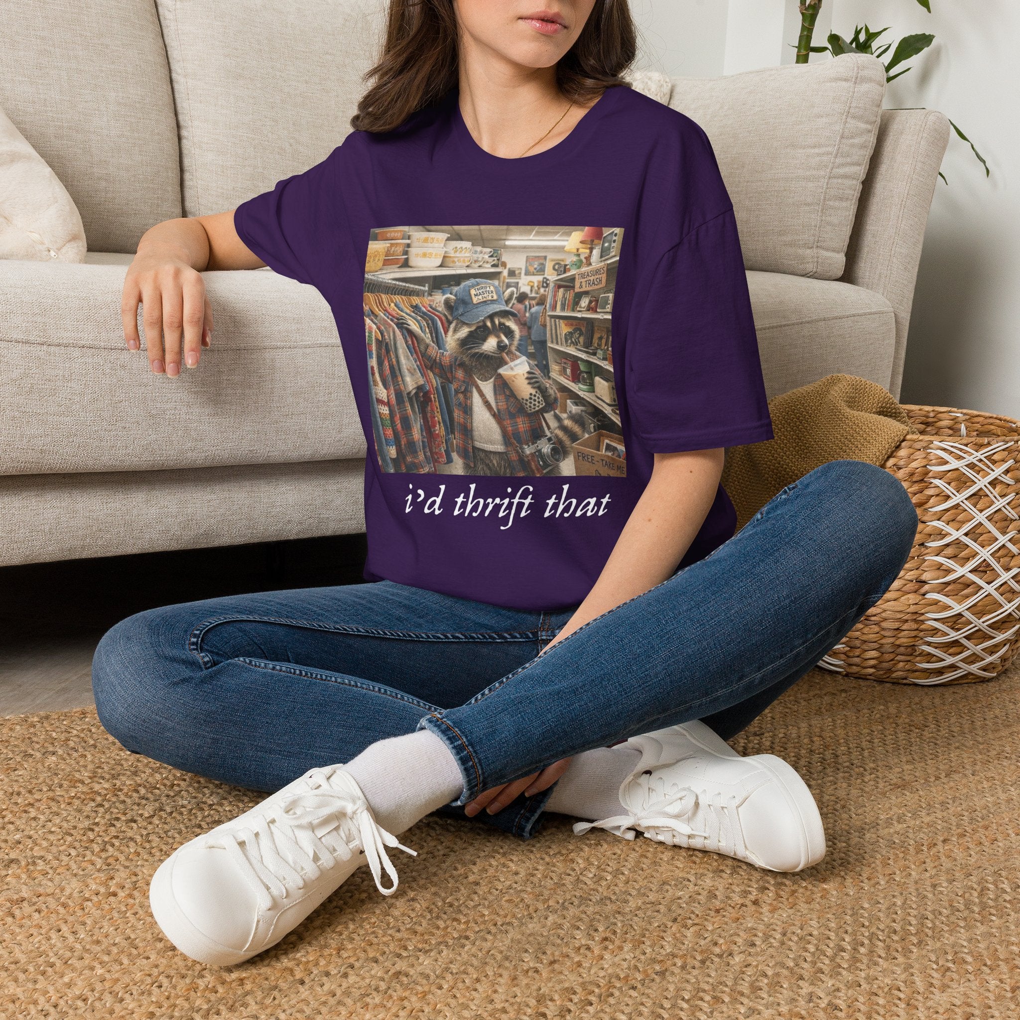 Thrifted Raccoon T-Shirt — "I'd Thrift That" Vintage Store Graphic Tee