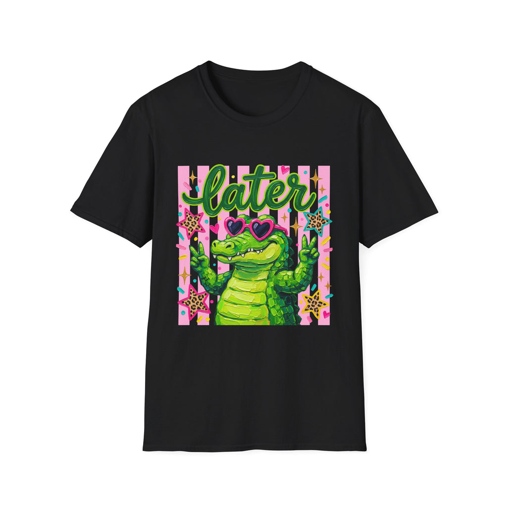 Later Alligator T-Shirt — Cute Retro Croc Graphic Tee with Heart Sunglasses
