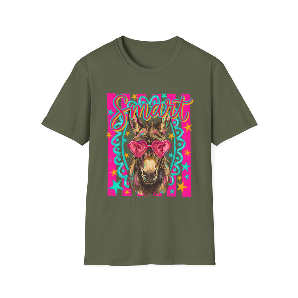 Smart Donkey T-Shirt — Colorful Heart-Sunglasses Graphic Tee for Animal Lovers