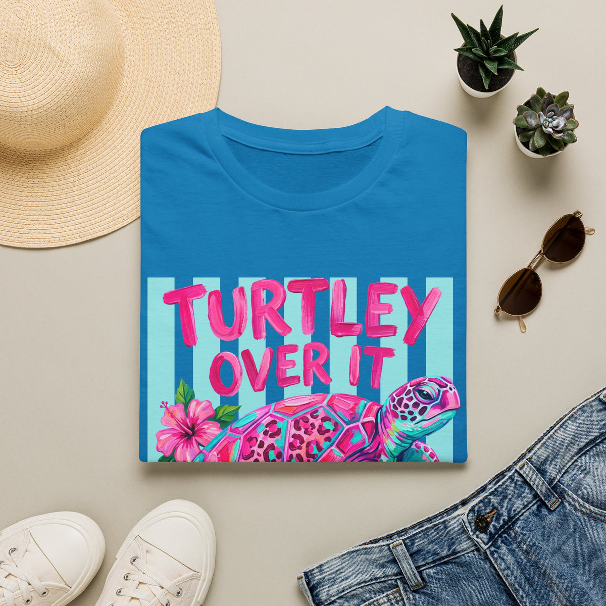 Turtley Over It T-Shirt — Tropical Pink Sea Turtle Graphic Tee