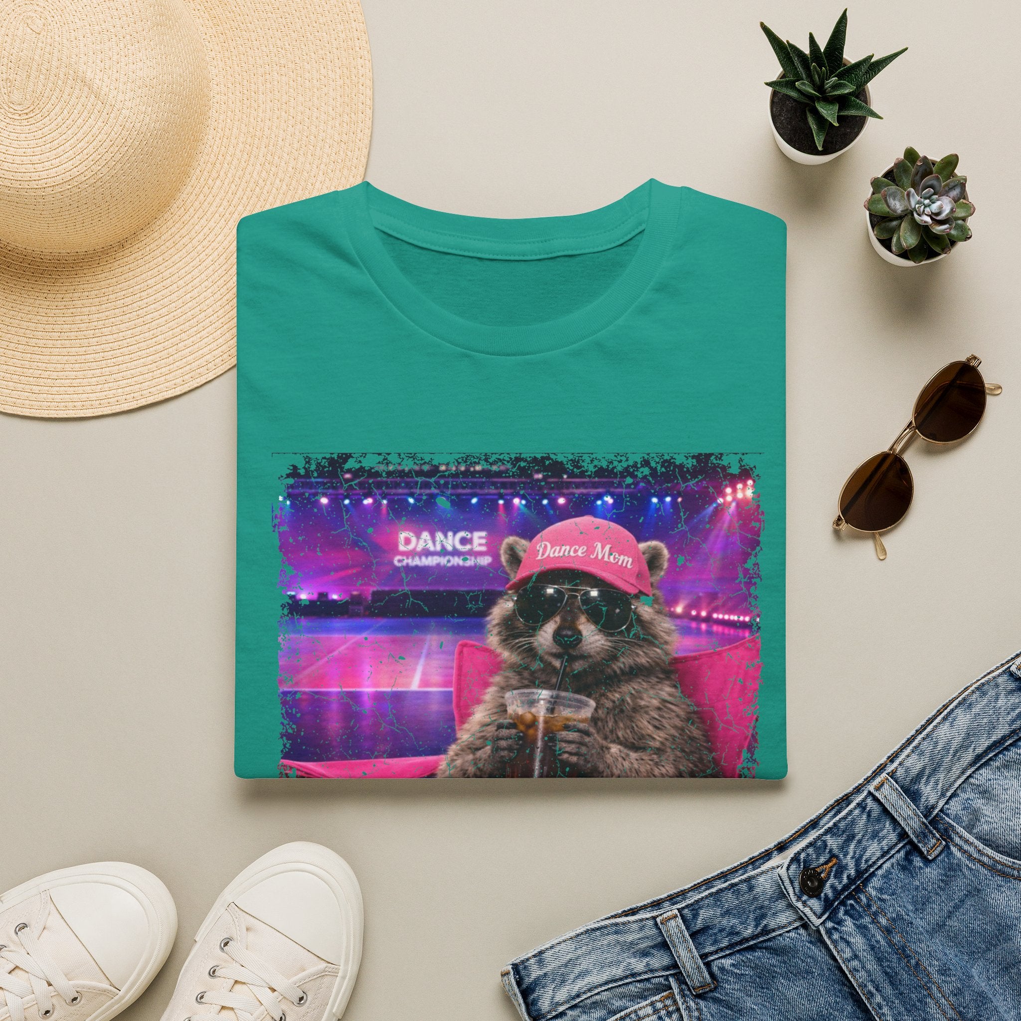 Raccoon ‘Dance’ Graphic T-Shirt — Retro Neon Wildlife Tee