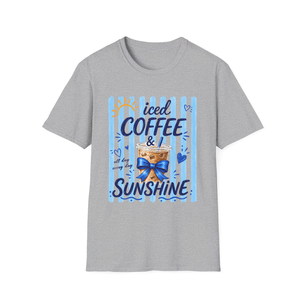 Iced Coffee & Sunshine T-Shirt — Cute Blue Striped Summer Tee