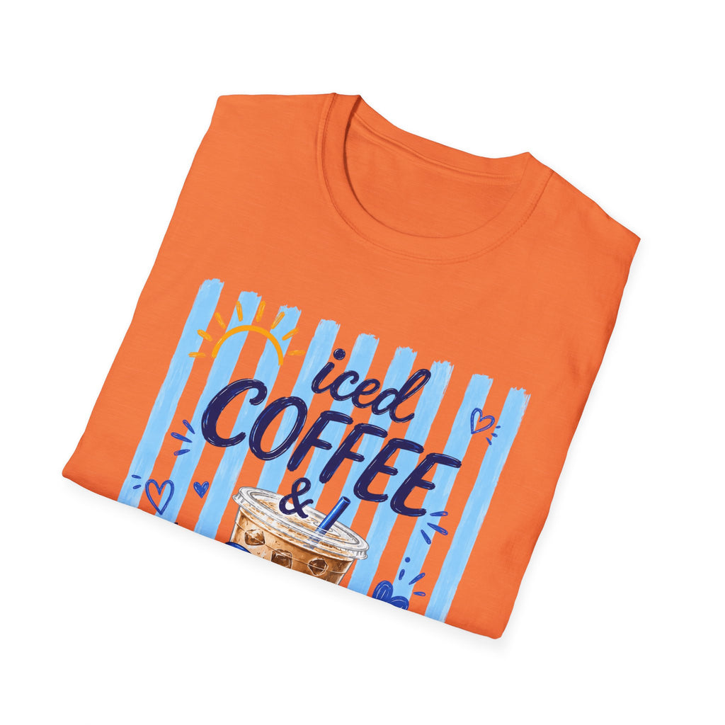 Iced Coffee & Sunshine T-Shirt — Cute Blue Striped Summer Tee