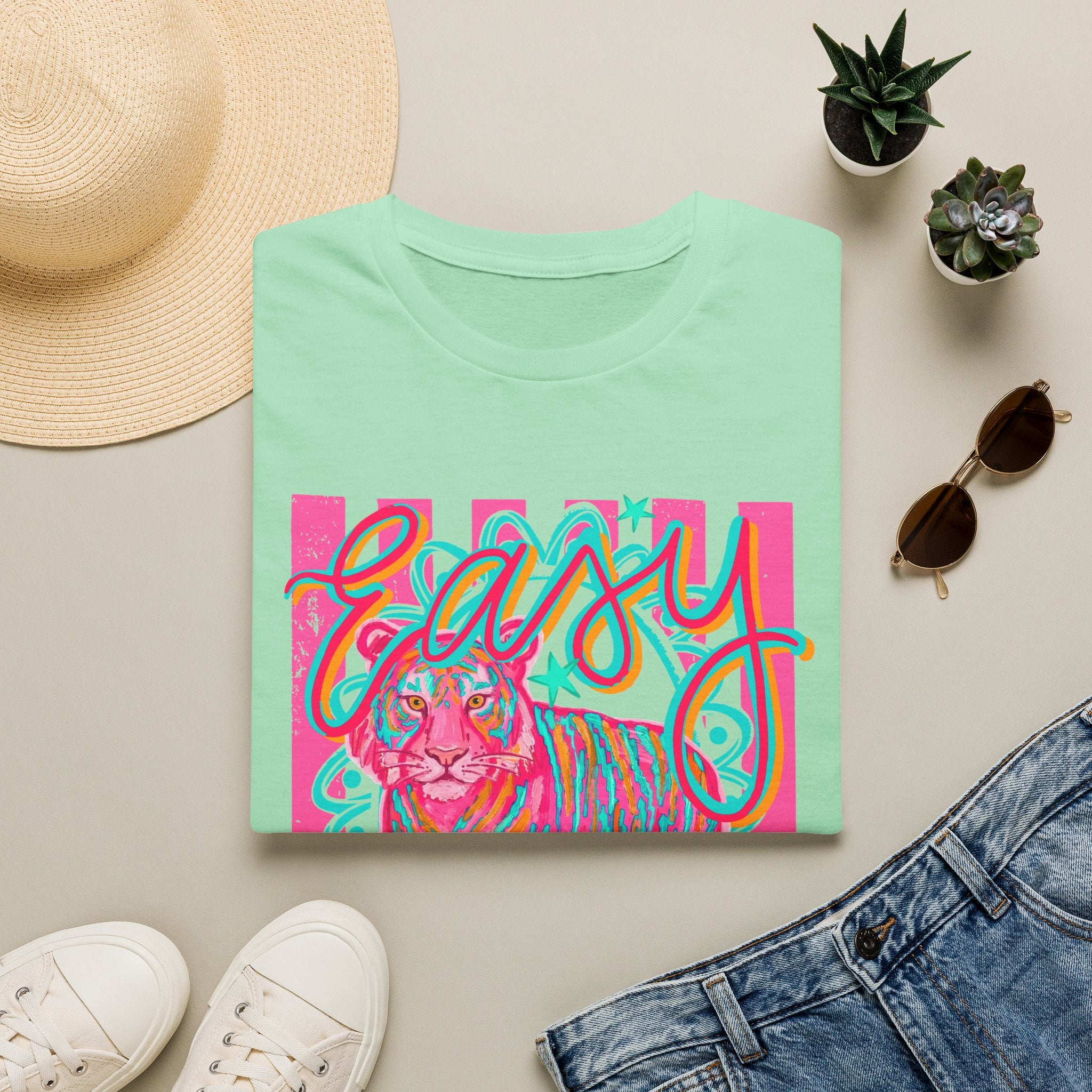 Easy Tiger T-Shirt — Colorful Retro Neon Tiger Graphic