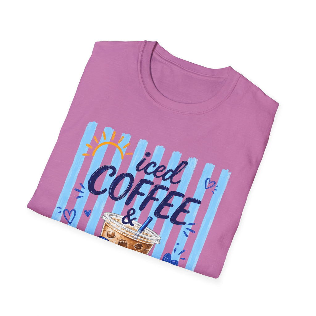 Iced Coffee & Sunshine T-Shirt — Cute Blue Striped Summer Tee