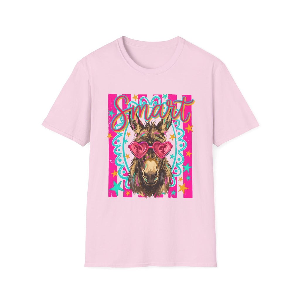 Smart Donkey T-Shirt — Colorful Heart-Sunglasses Graphic Tee for Animal Lovers