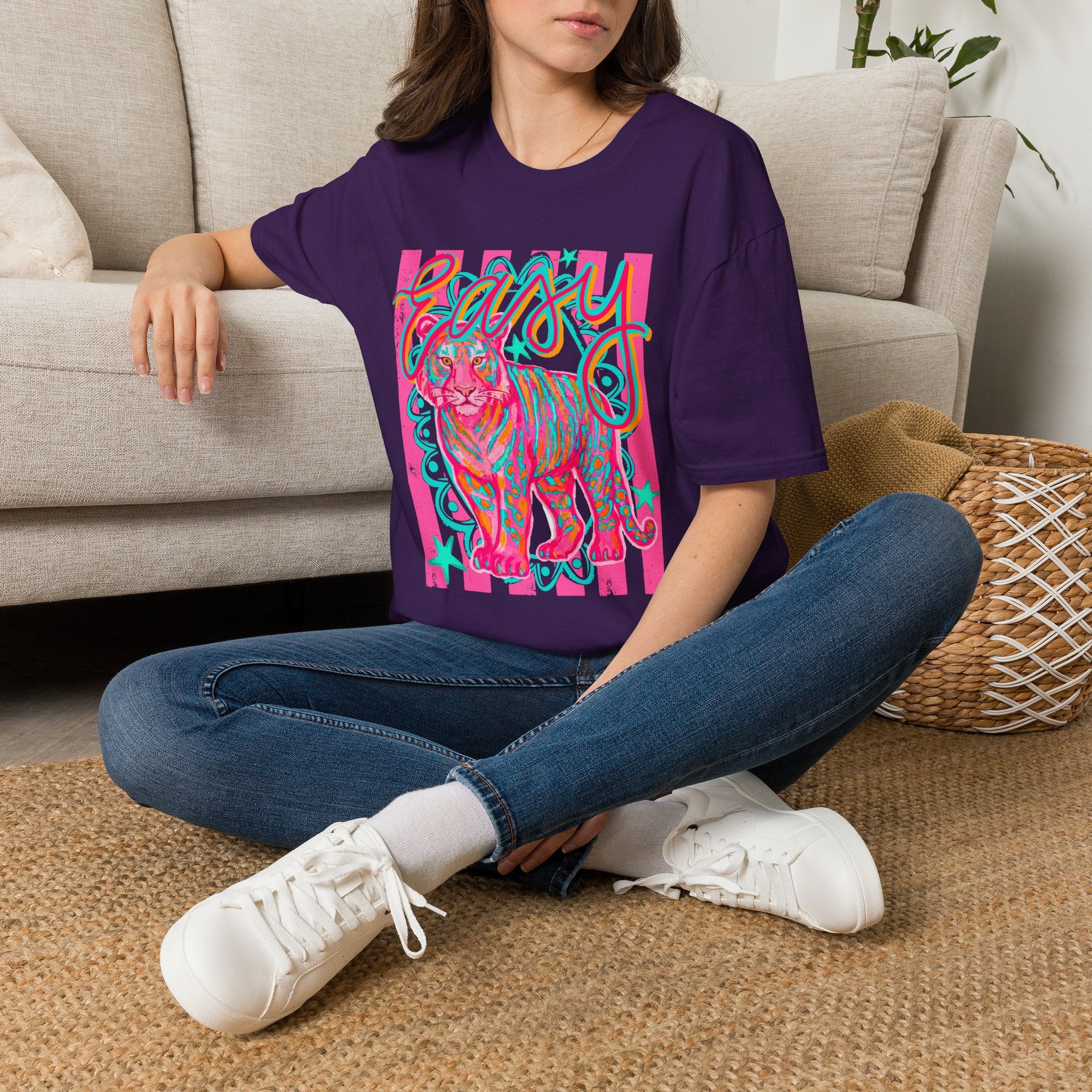 Easy Tiger T-Shirt — Colorful Retro Neon Tiger Graphic