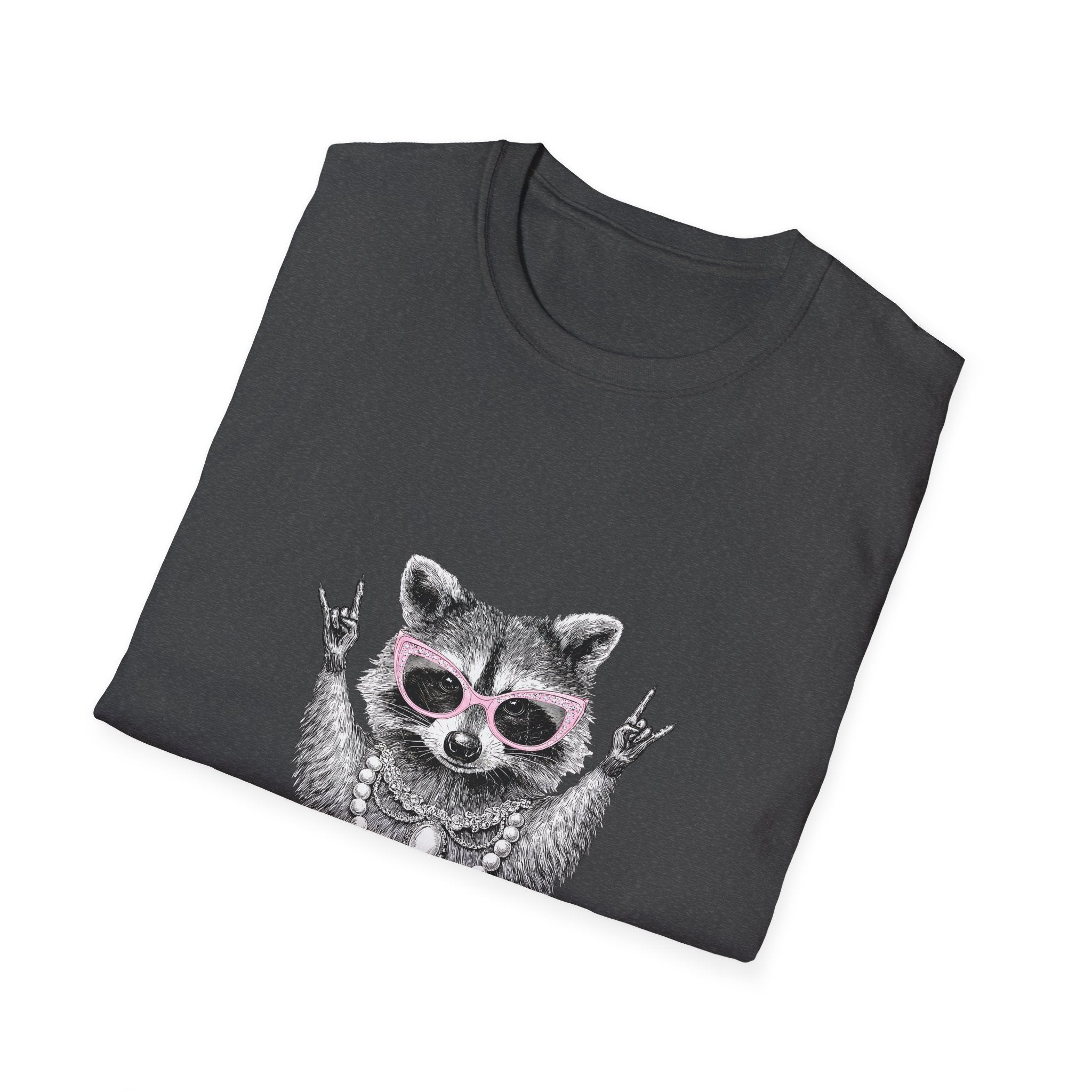 Feral Raccoon Graphic T-Shirt — Cool Raccoon in Sunglasses & Pearls