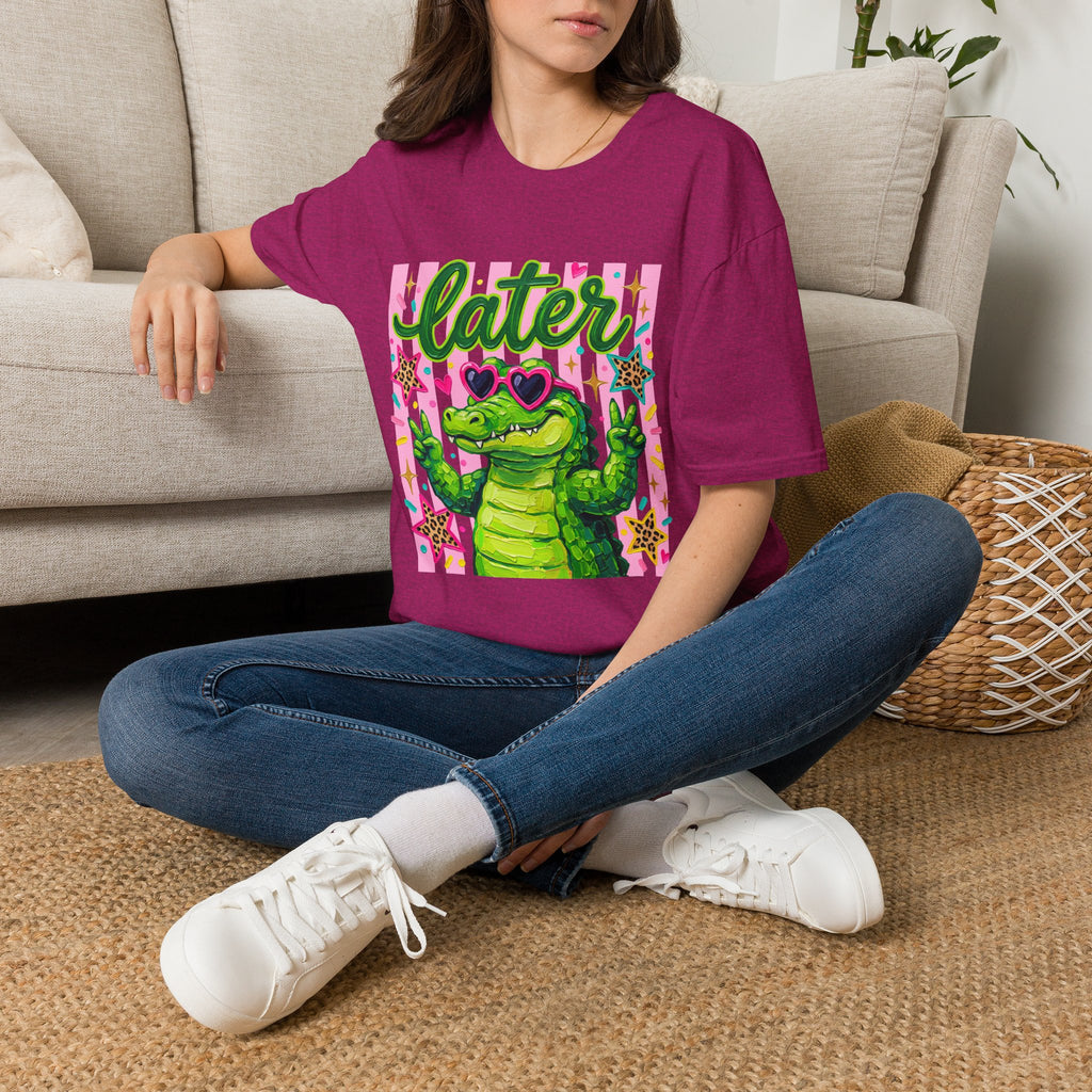 Later Alligator T-Shirt — Cute Retro Croc Graphic Tee with Heart Sunglasses