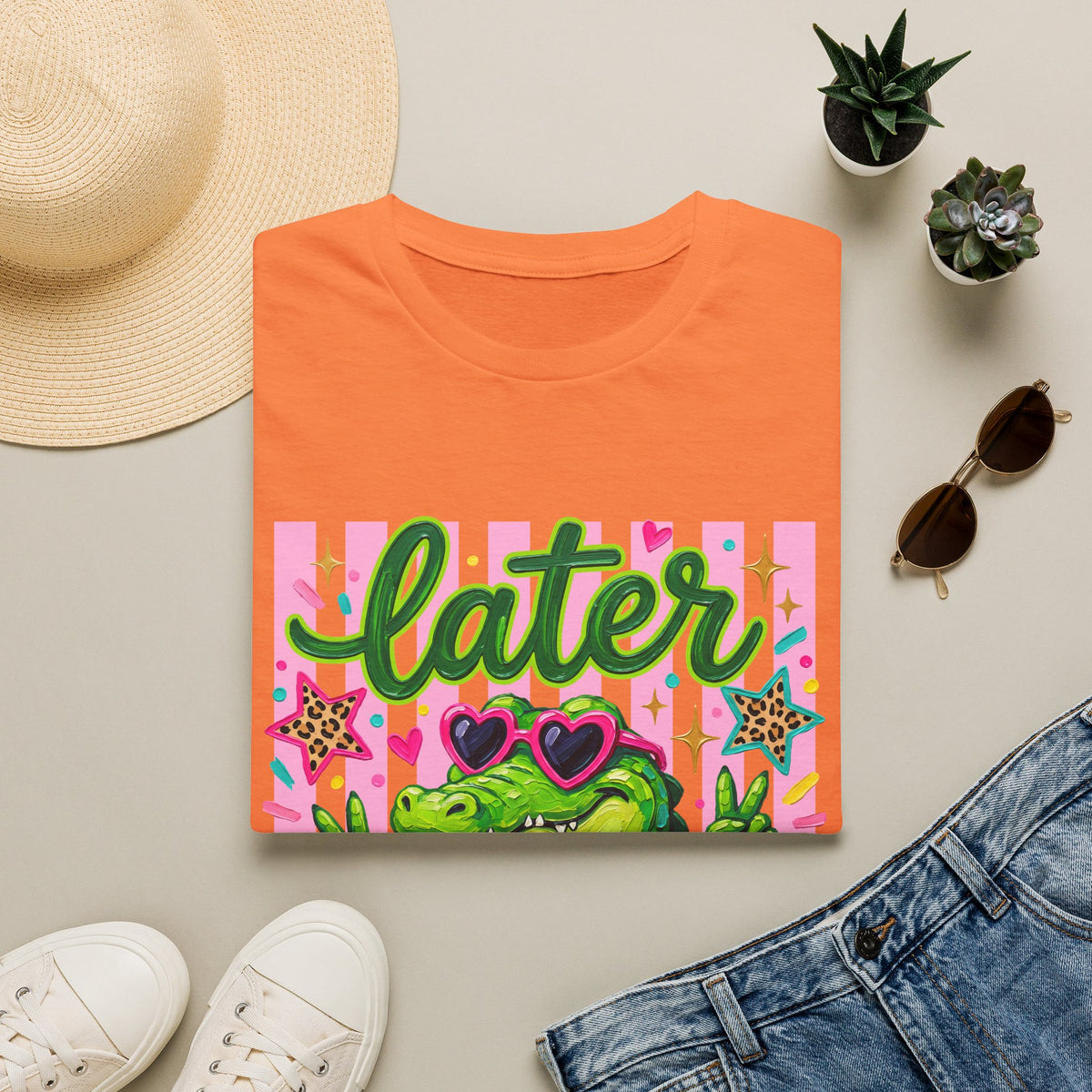 Later Alligator T-Shirt — Cute Retro Croc Graphic Tee with Heart Sunglasses