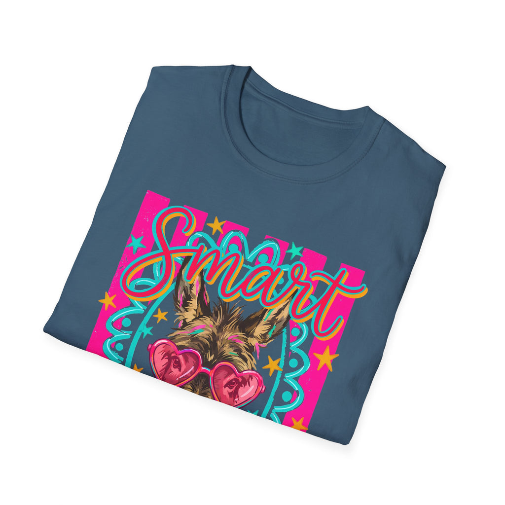 Smart Donkey T-Shirt — Colorful Heart-Sunglasses Graphic Tee for Animal Lovers