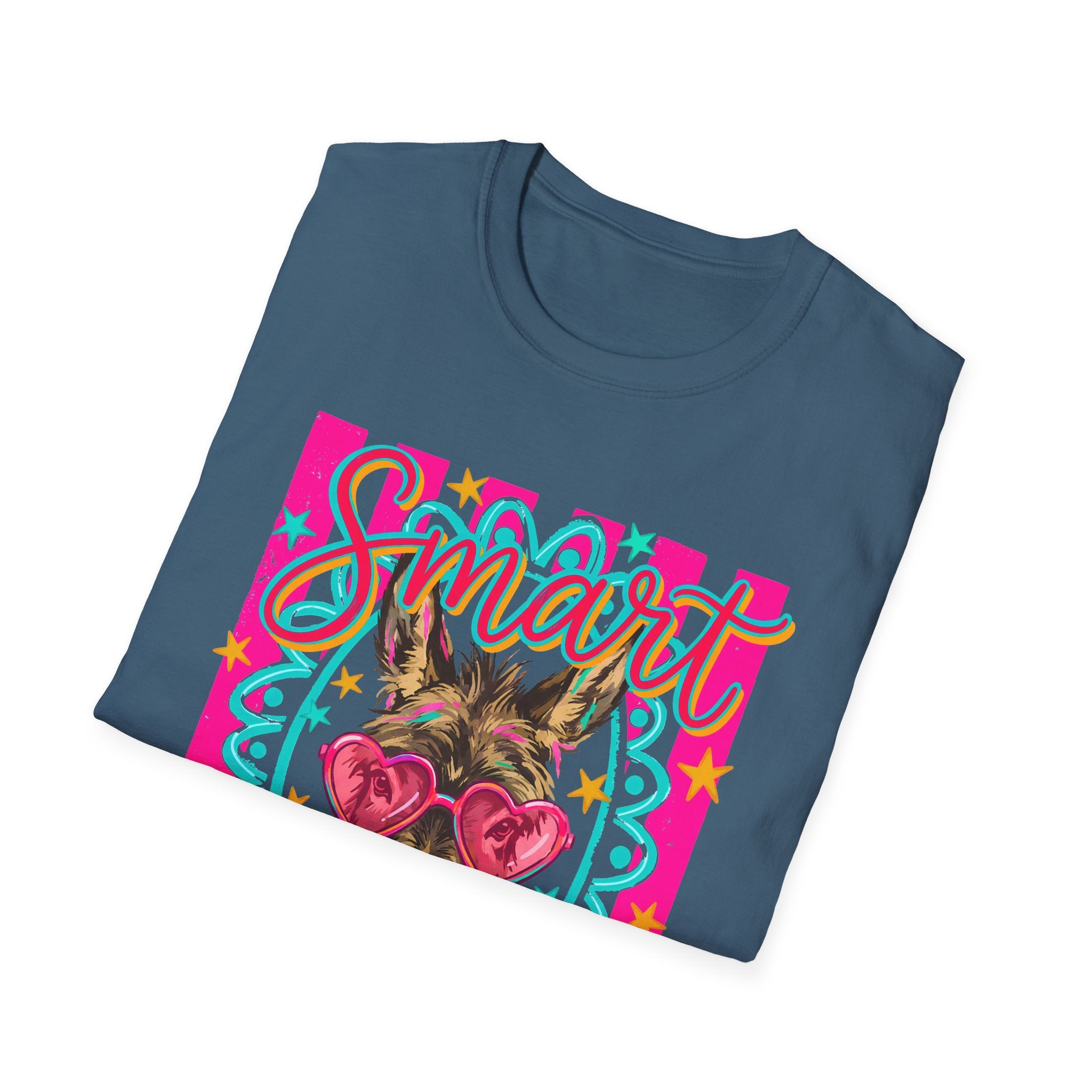 Smart Donkey T-Shirt — Colorful Heart-Sunglasses Graphic Tee for Animal Lovers