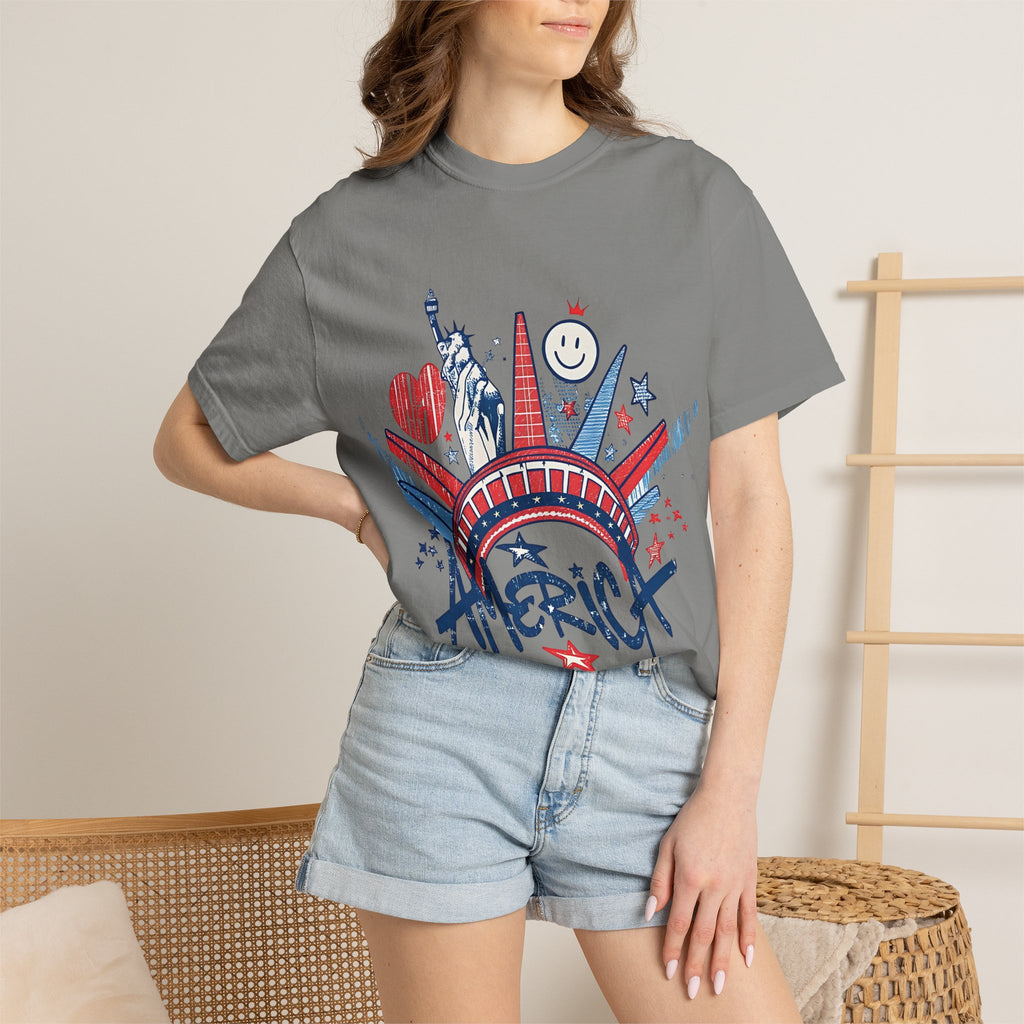 America Graphic T-Shirt — Patriotic Statue of Liberty 4th of July Tee