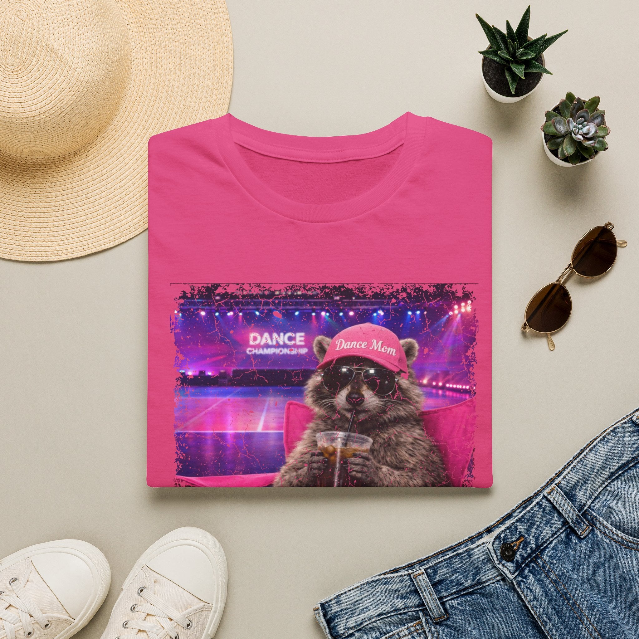 Raccoon ‘Dance’ Graphic T-Shirt — Retro Neon Wildlife Tee