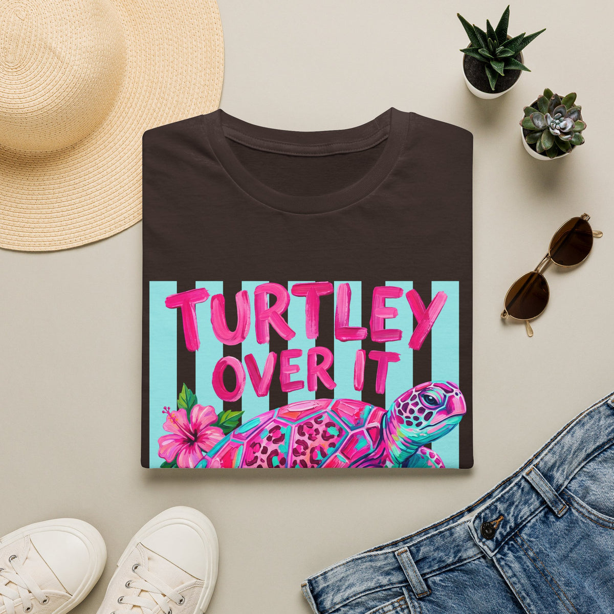 Turtley Over It T-Shirt — Tropical Pink Sea Turtle Graphic Tee