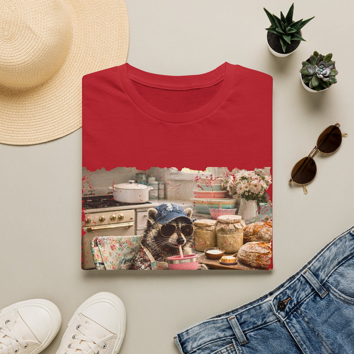 Raccoon Sourdough Vintage Graphic T-Shirt — Cozy Cottagecore Animal Print