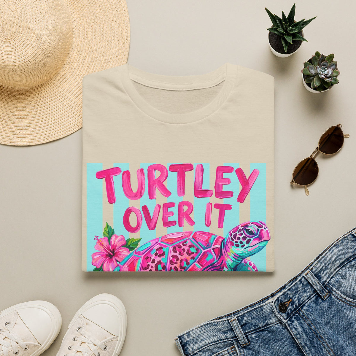 Turtley Over It T-Shirt — Tropical Pink Sea Turtle Graphic Tee