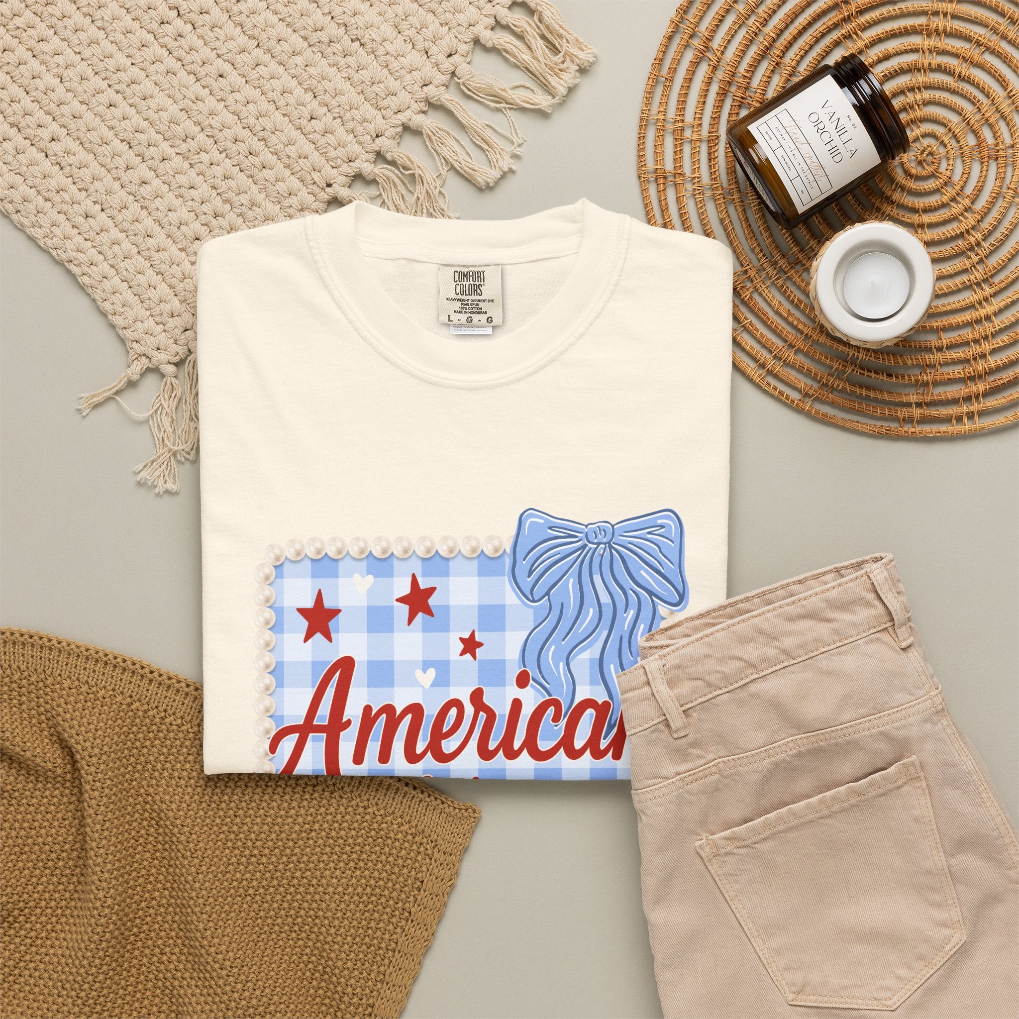American Honey T-Shirt — Patriotic Gingham Graphic Tee