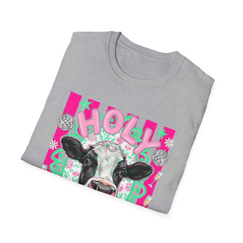 Holly Cow Graphic T-Shirt — Festive Cow Art Tee