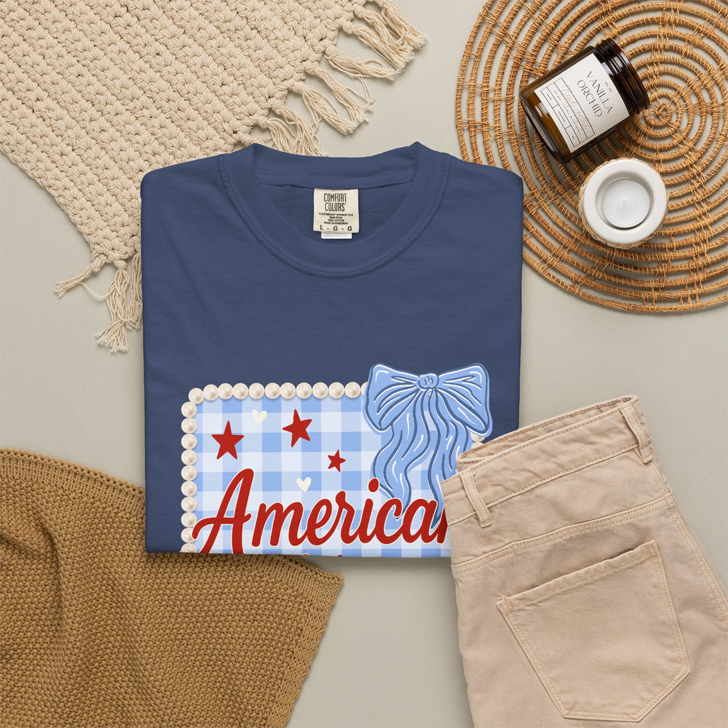 American Honey T-Shirt — Patriotic Gingham Graphic Tee