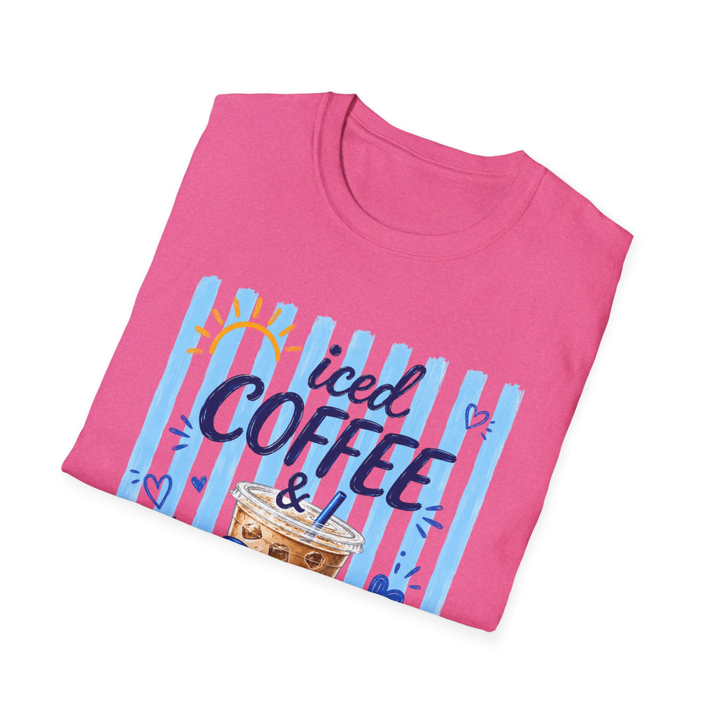 Iced Coffee & Sunshine T-Shirt — Cute Blue Striped Summer Tee